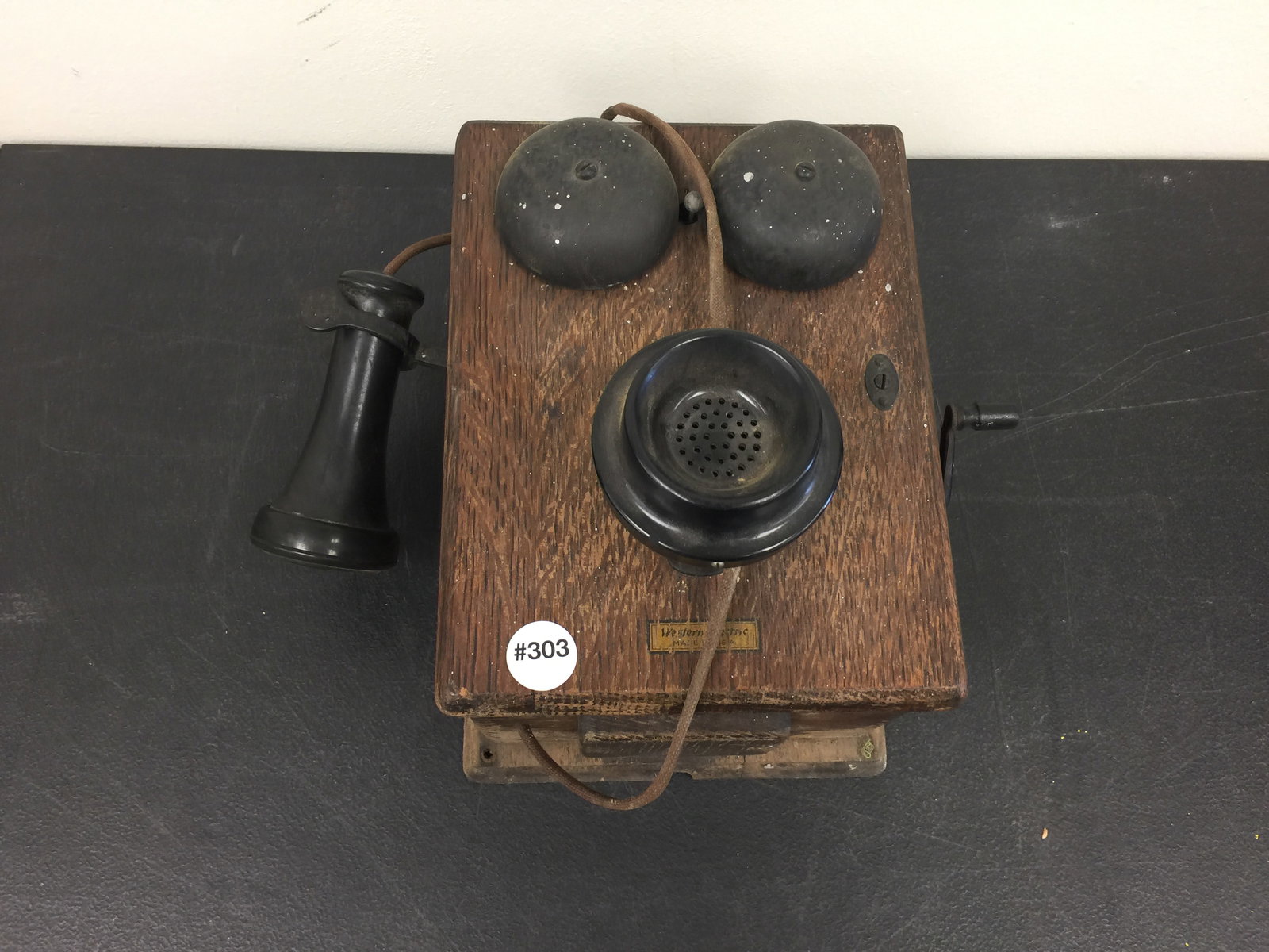 Western Electric Oak Wall Phone: Complete. 8" x 11".