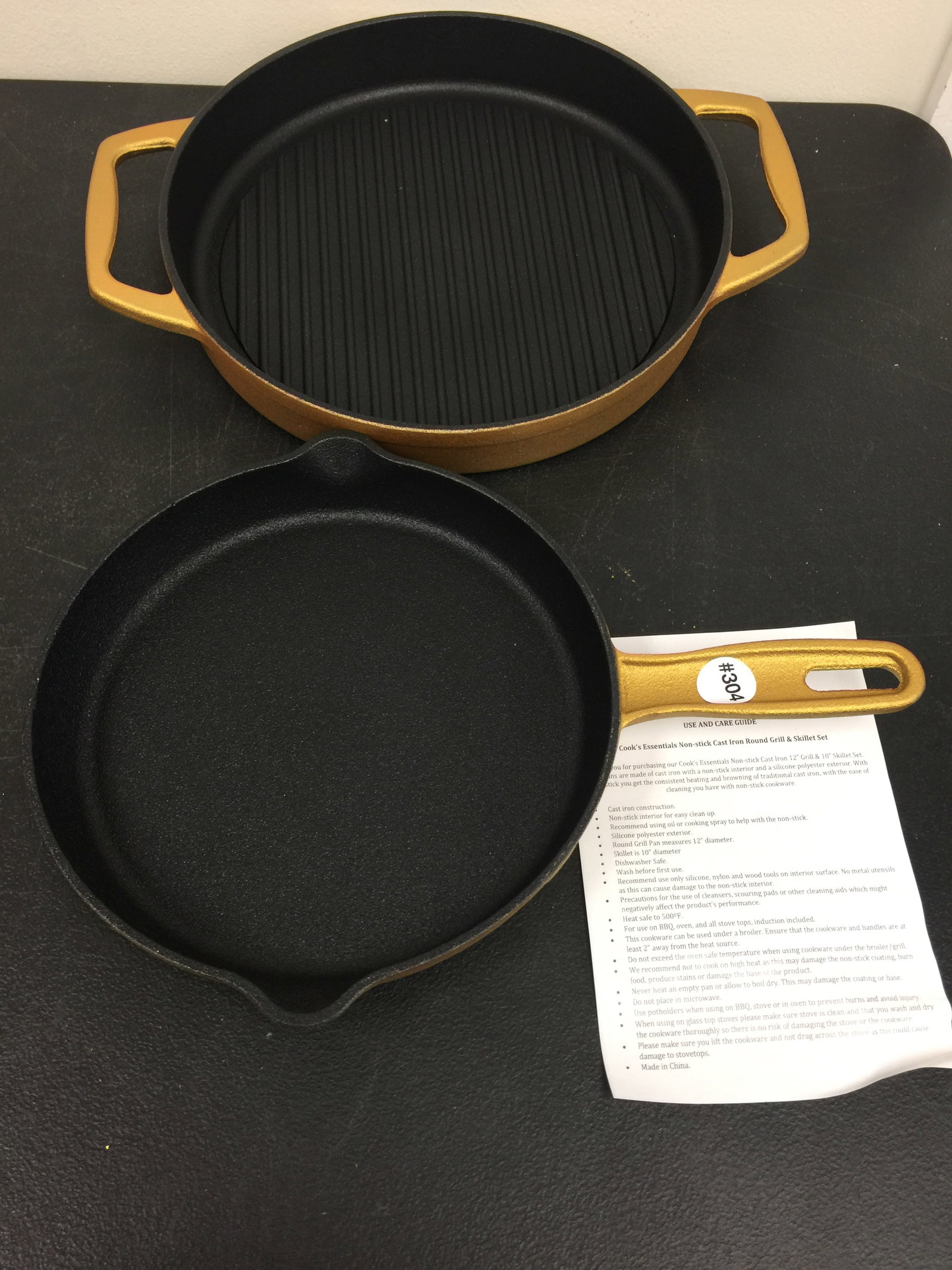 Cook's essentials Cast Iron Round Grill & Skillet Set: Largest 12" round