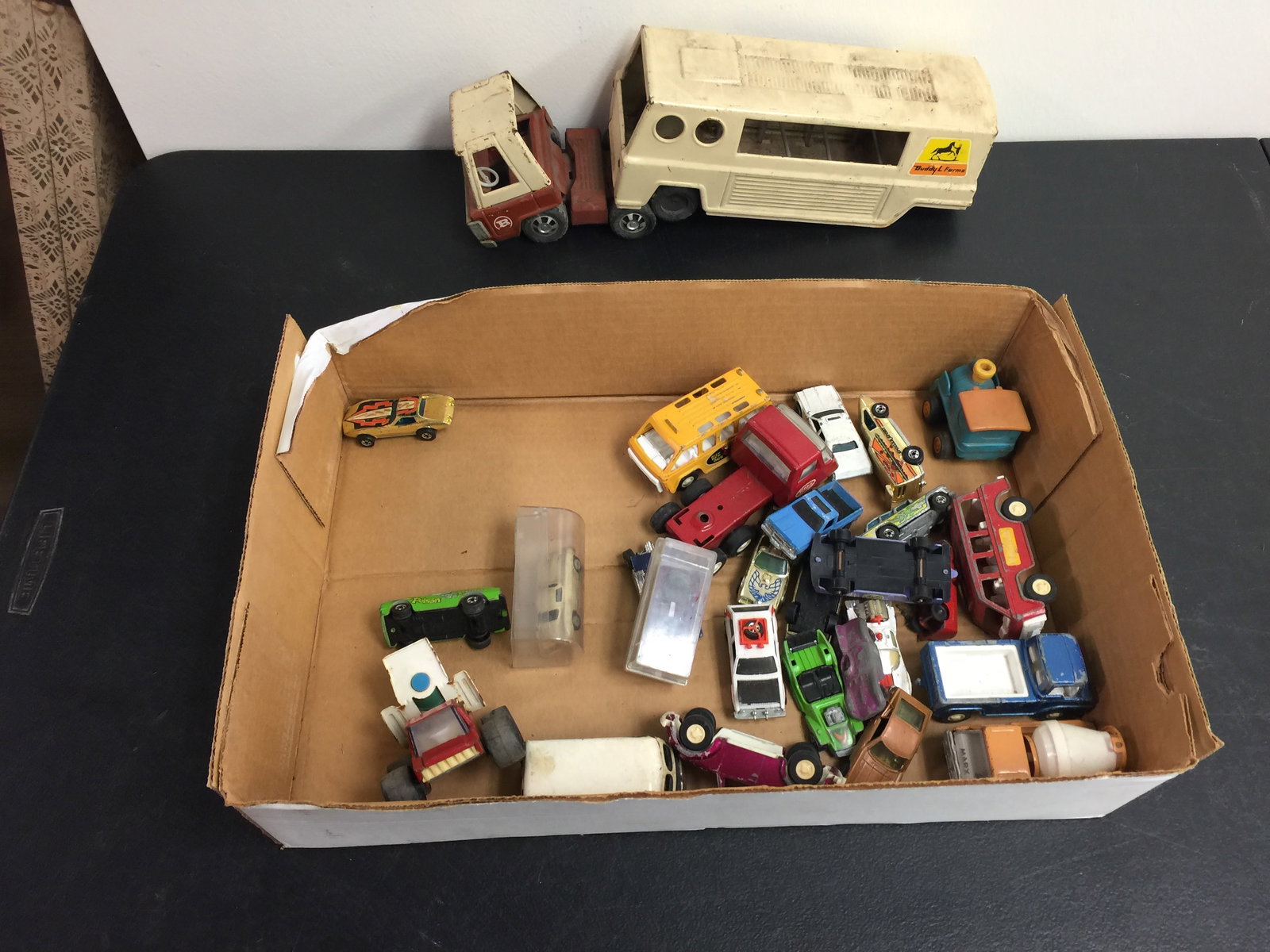 Assorted Toy Cars & More: Includes Hot Wheels, Buddy L truck, Tonka & more.