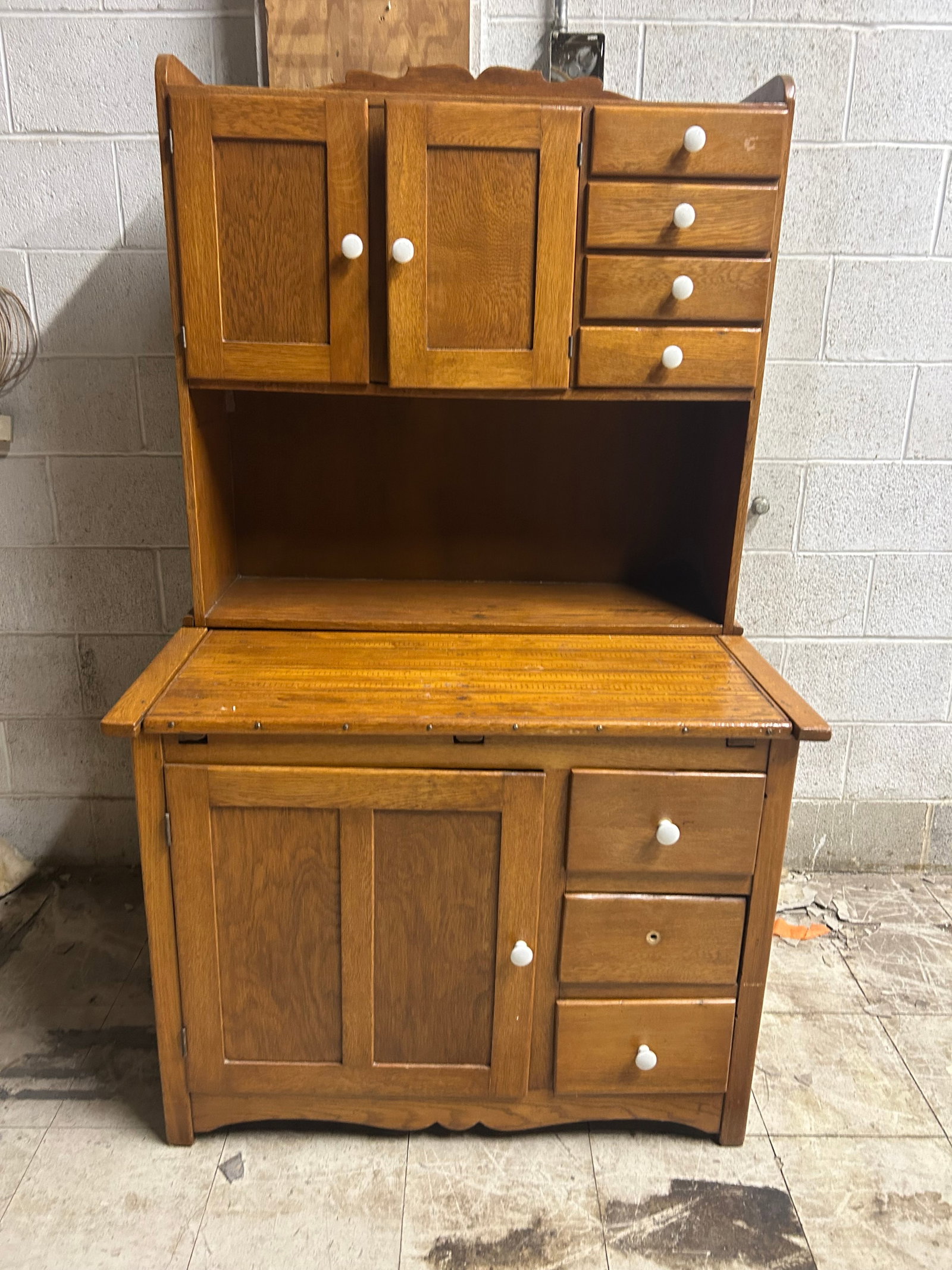 Antique Oak Kitchen Cabinet: 2 pieces, 40" x 28" x 68"