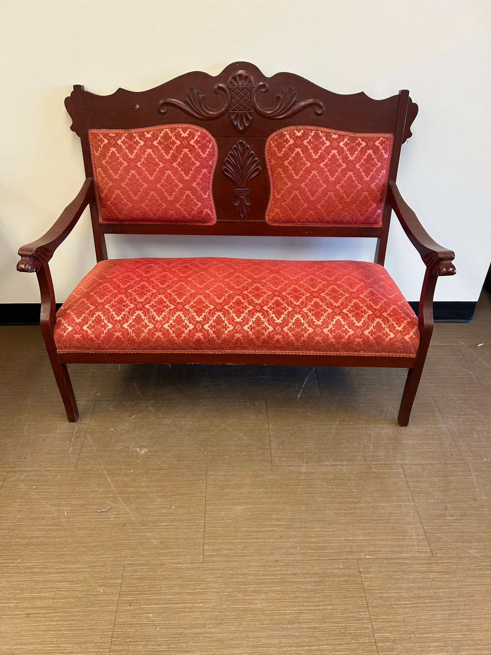 Antique Mahogany Settee: 46" x 22" x 38"