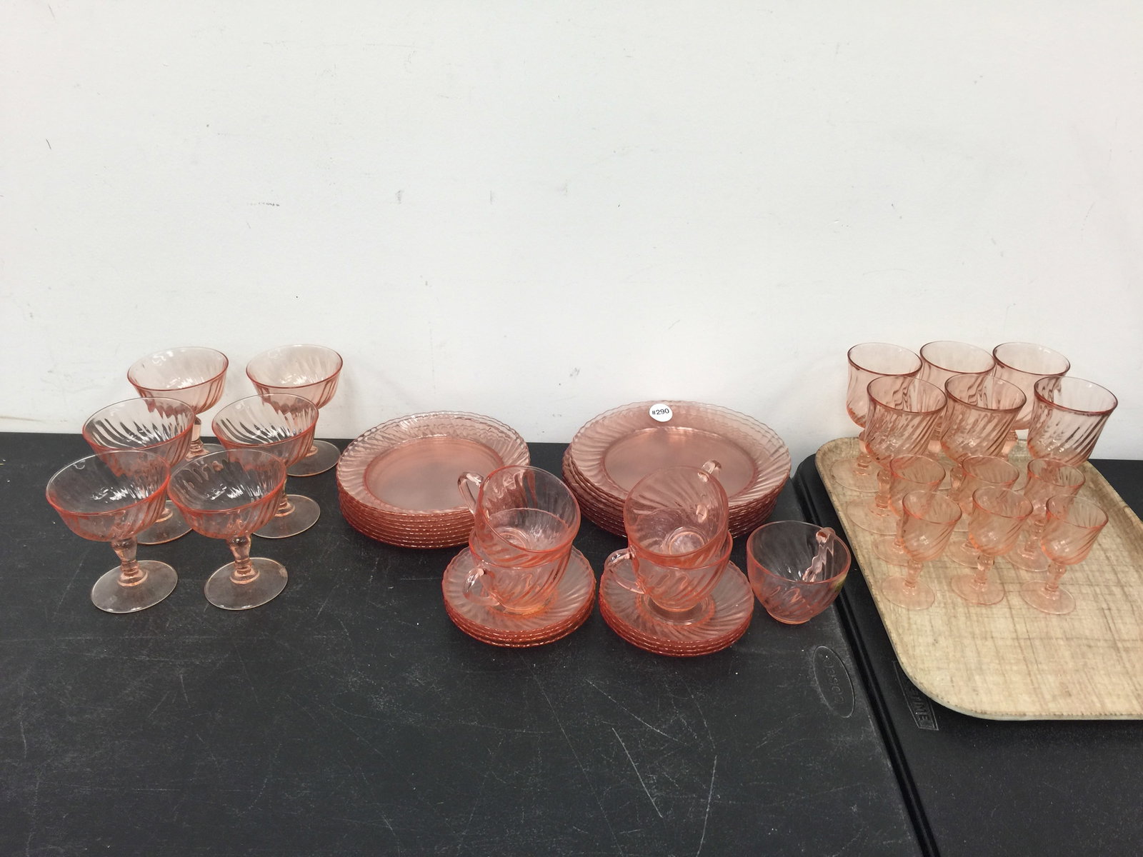 Vintage Arcoroc Rosaline French Pink Glass: One cup short of a service for 6.