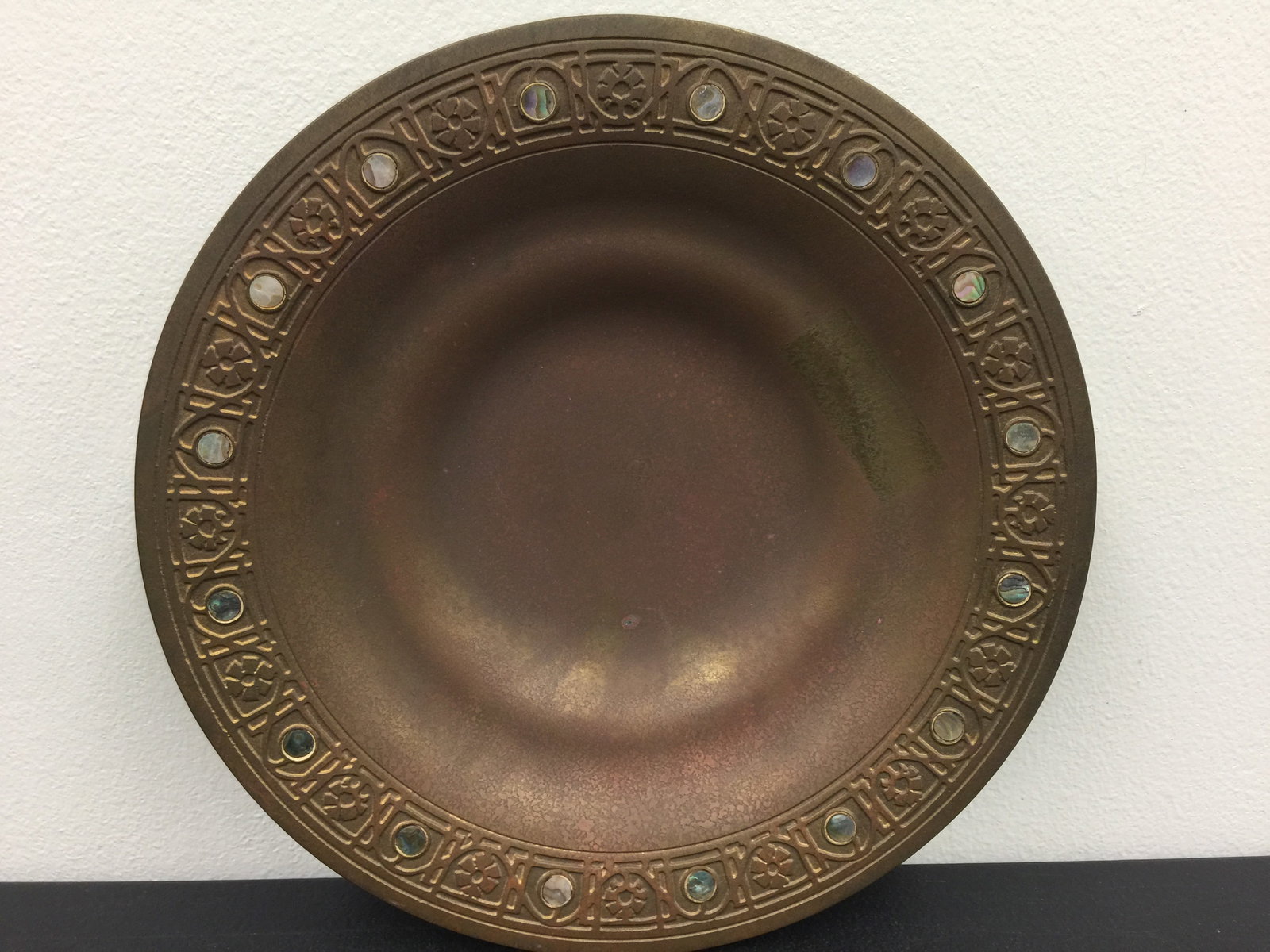 Tiffany Studios Bronze Dore Shallow Bowl: Numbered 1723. STamped on back. 9" W.