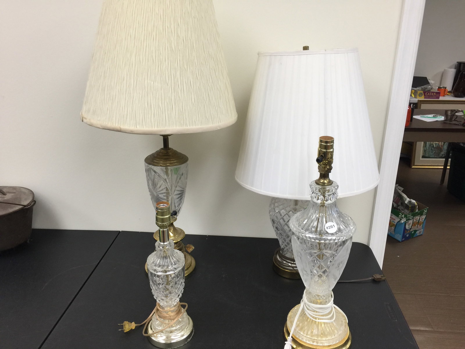 4 Brass & Glass Lamps: Largest 34" H.