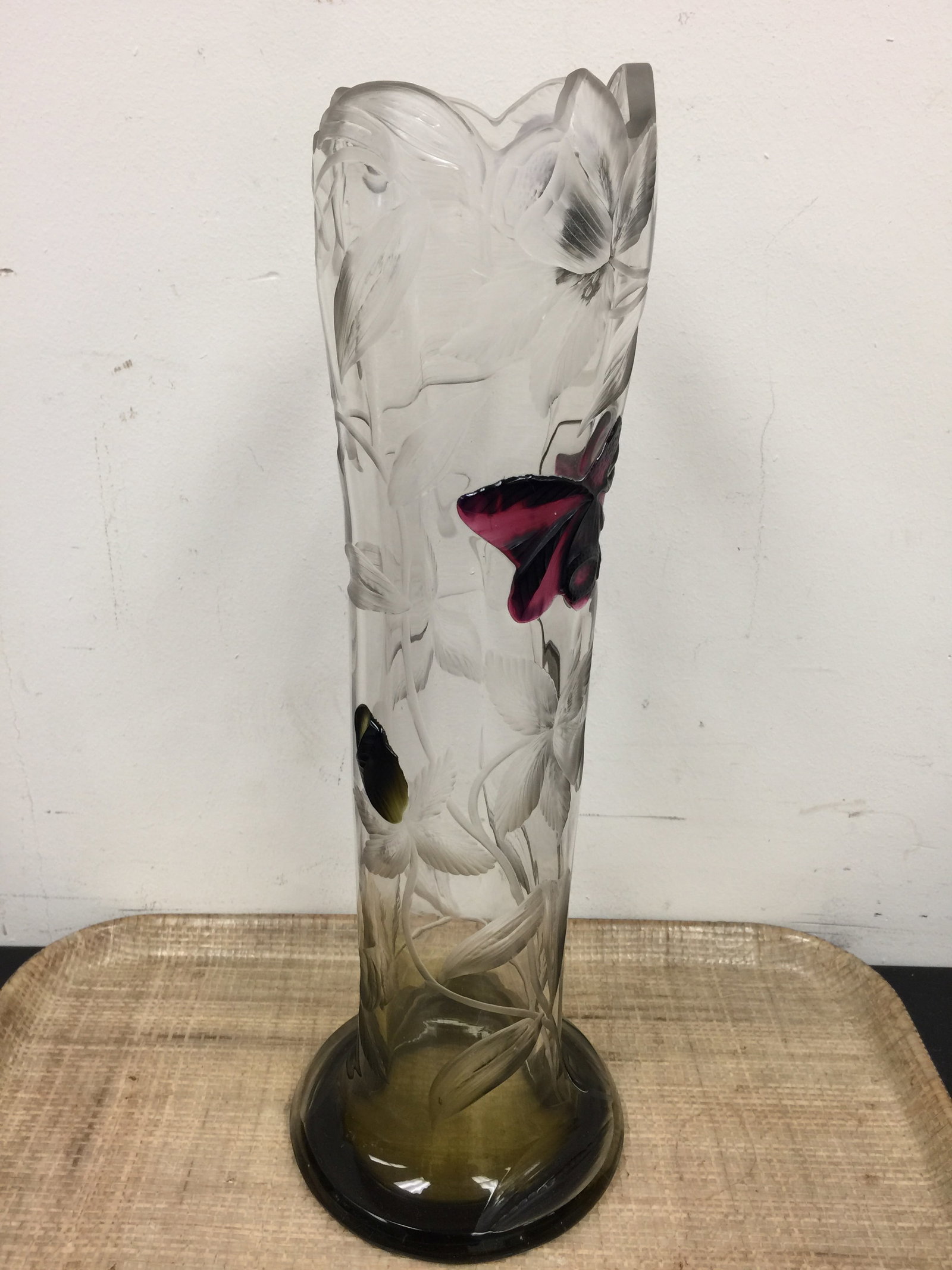 Moser Art Nouveau Marquetry Vase: multi color, 15.5"H.