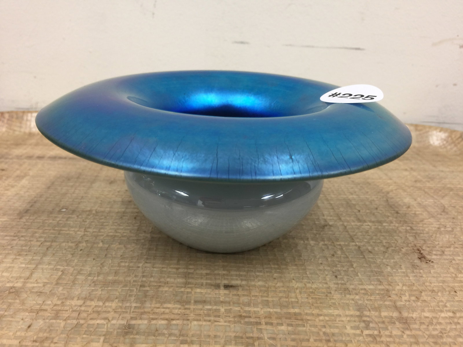 Iridescent Blue Stretch Glass Bowl (1 of 3)