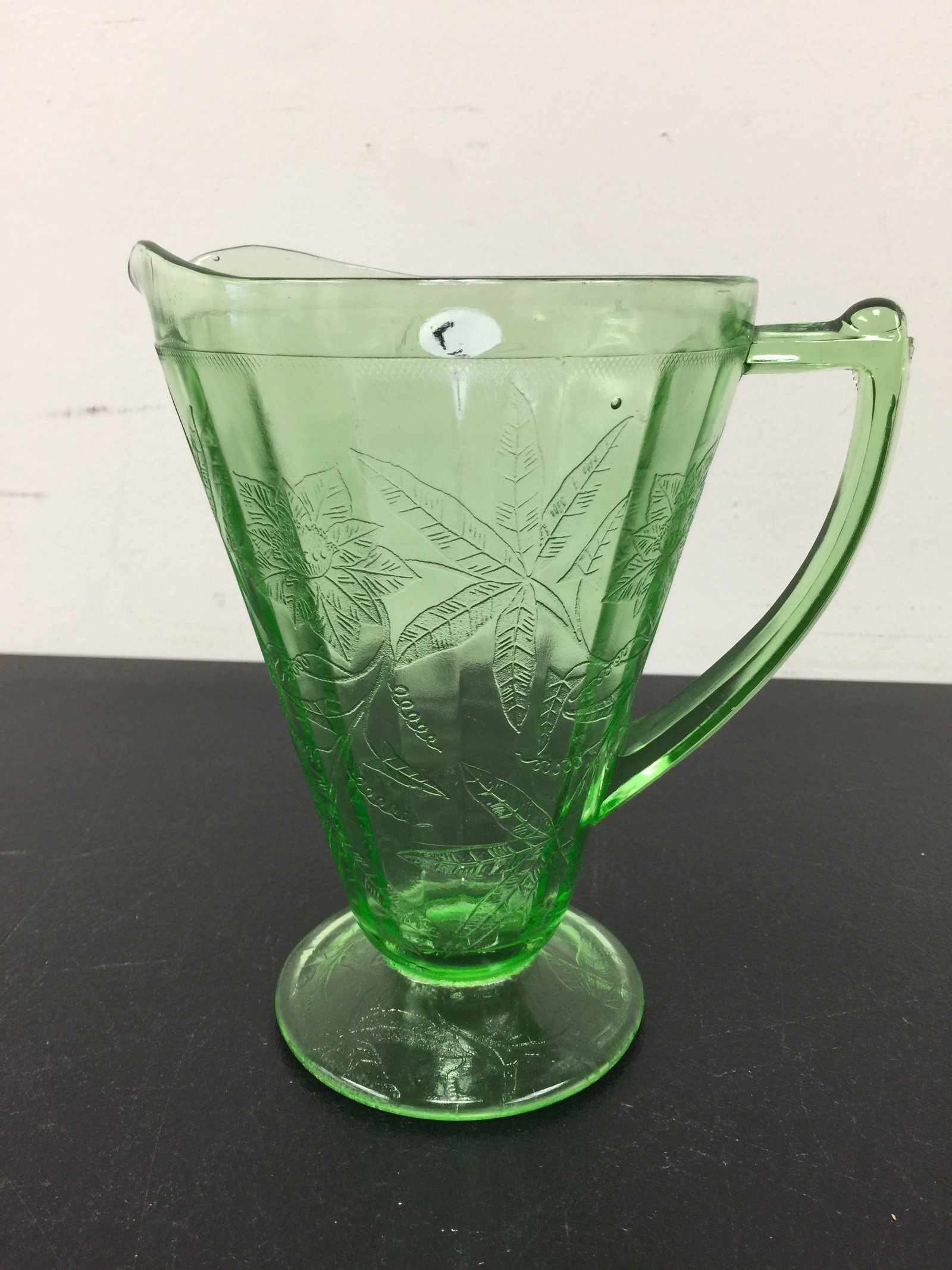 Green Depression "Pointsettia" Pitcher: 8"H.
