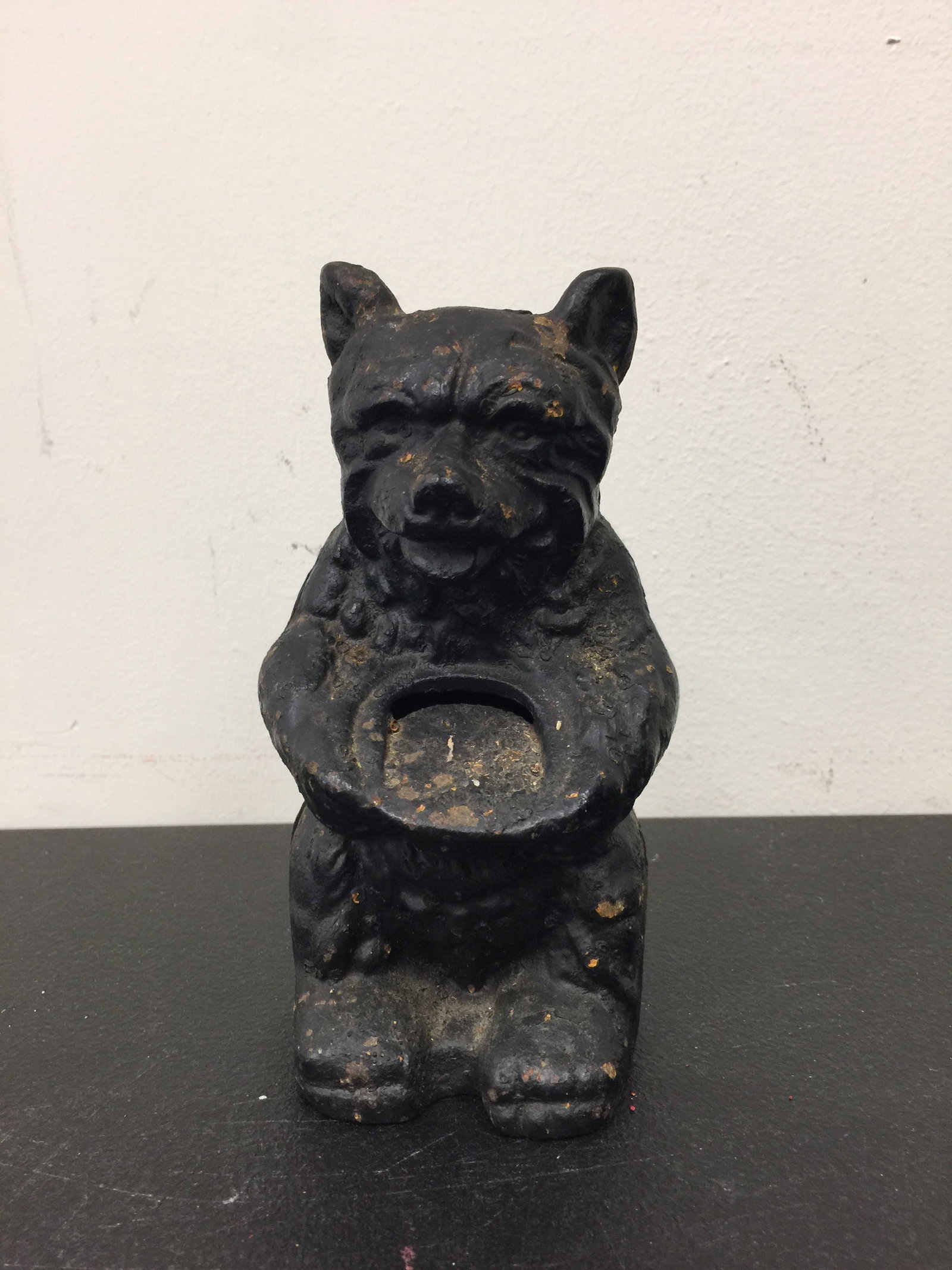 Vintage Cast Iron Bear Bank: 7" x 3".