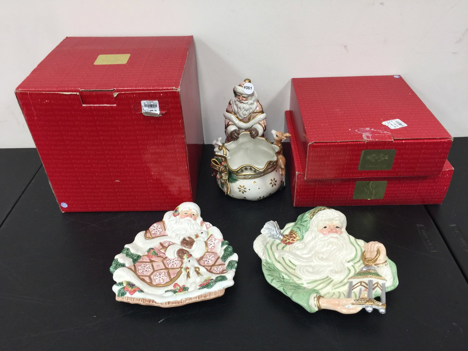 3 Pcs Fitz & Floyd: All Christmas. Largest 9" x 9". All have original boxes.