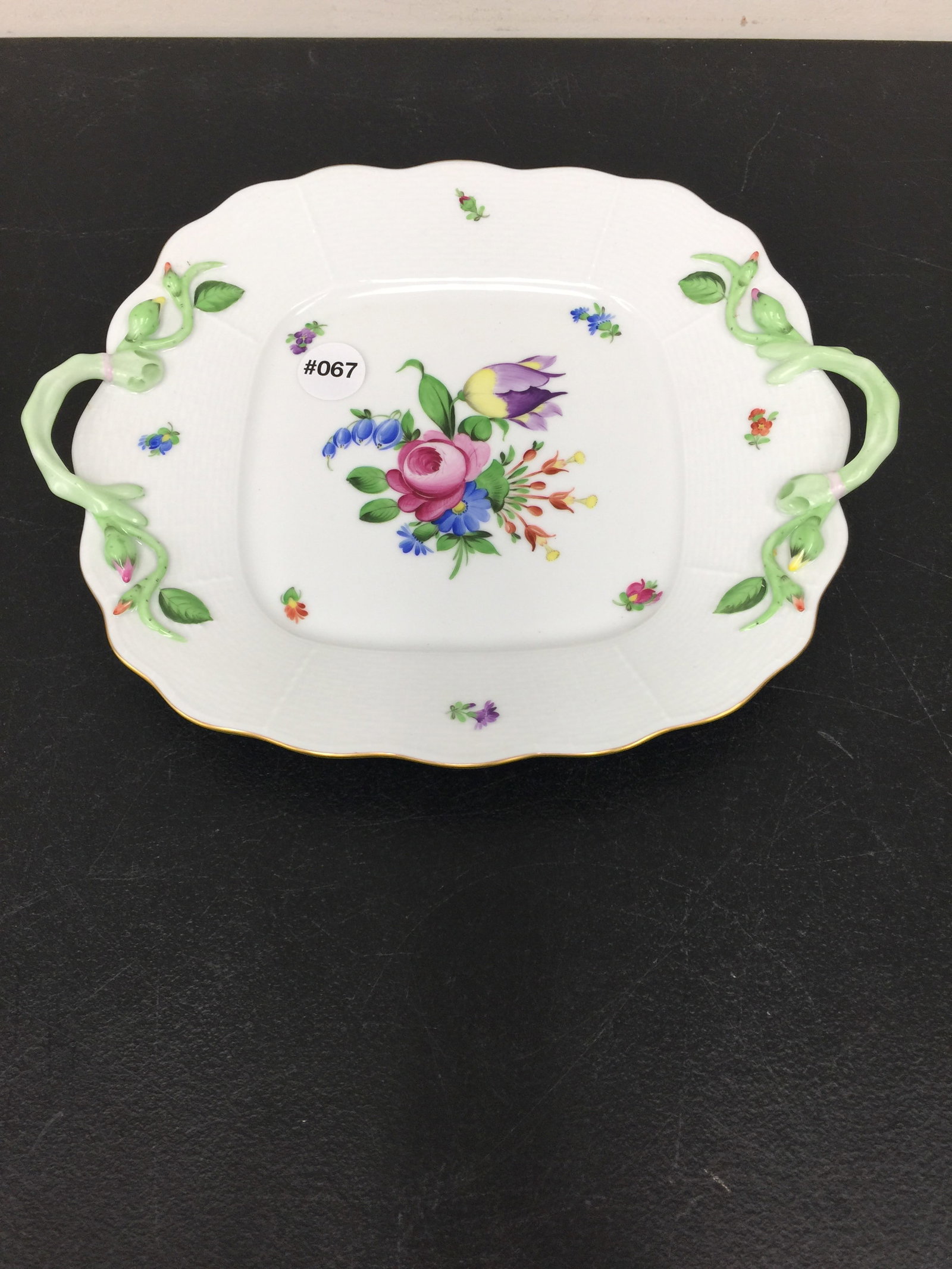 Herend Double Handled Plate: 12" x 10".