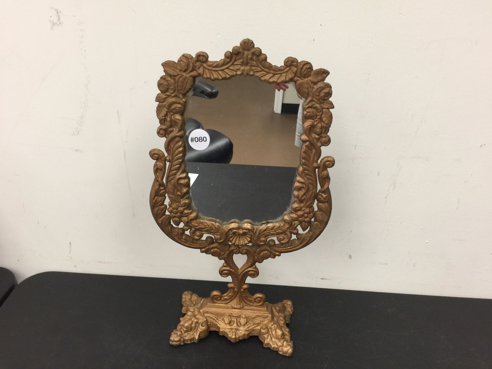 Antique Iron Dressing Mirror: 17" x 10".