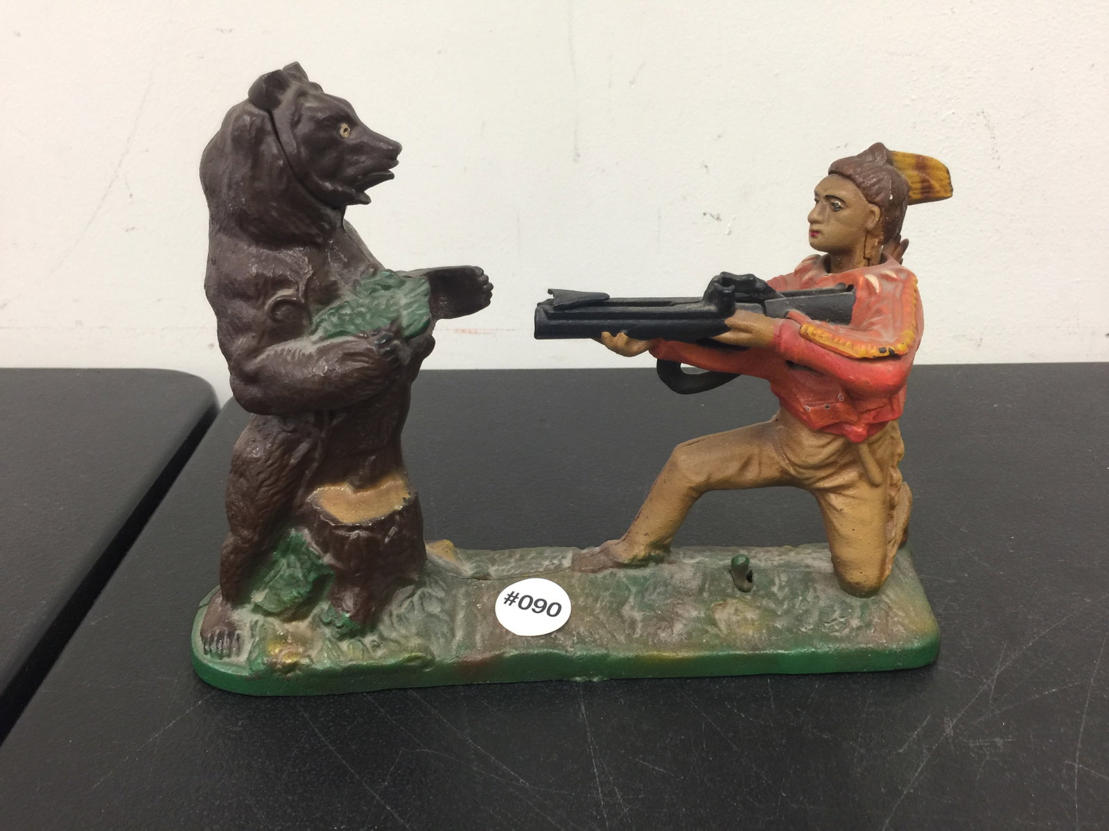 Indian & Bear Mechanical Bank: Book of Knowledge, 10" L