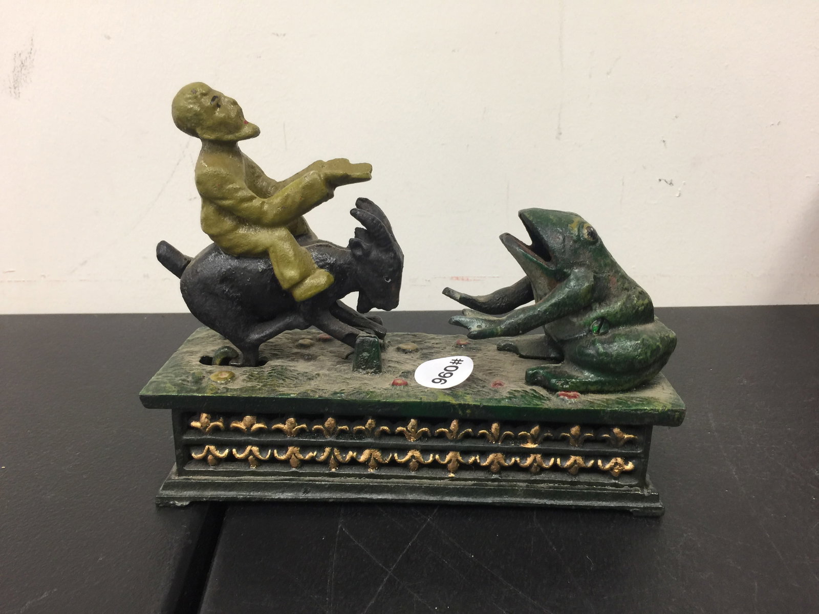 Hubley Antique Man Goat Frog Mechanical Bank: Patent dated 12/22/1906. 9" L.