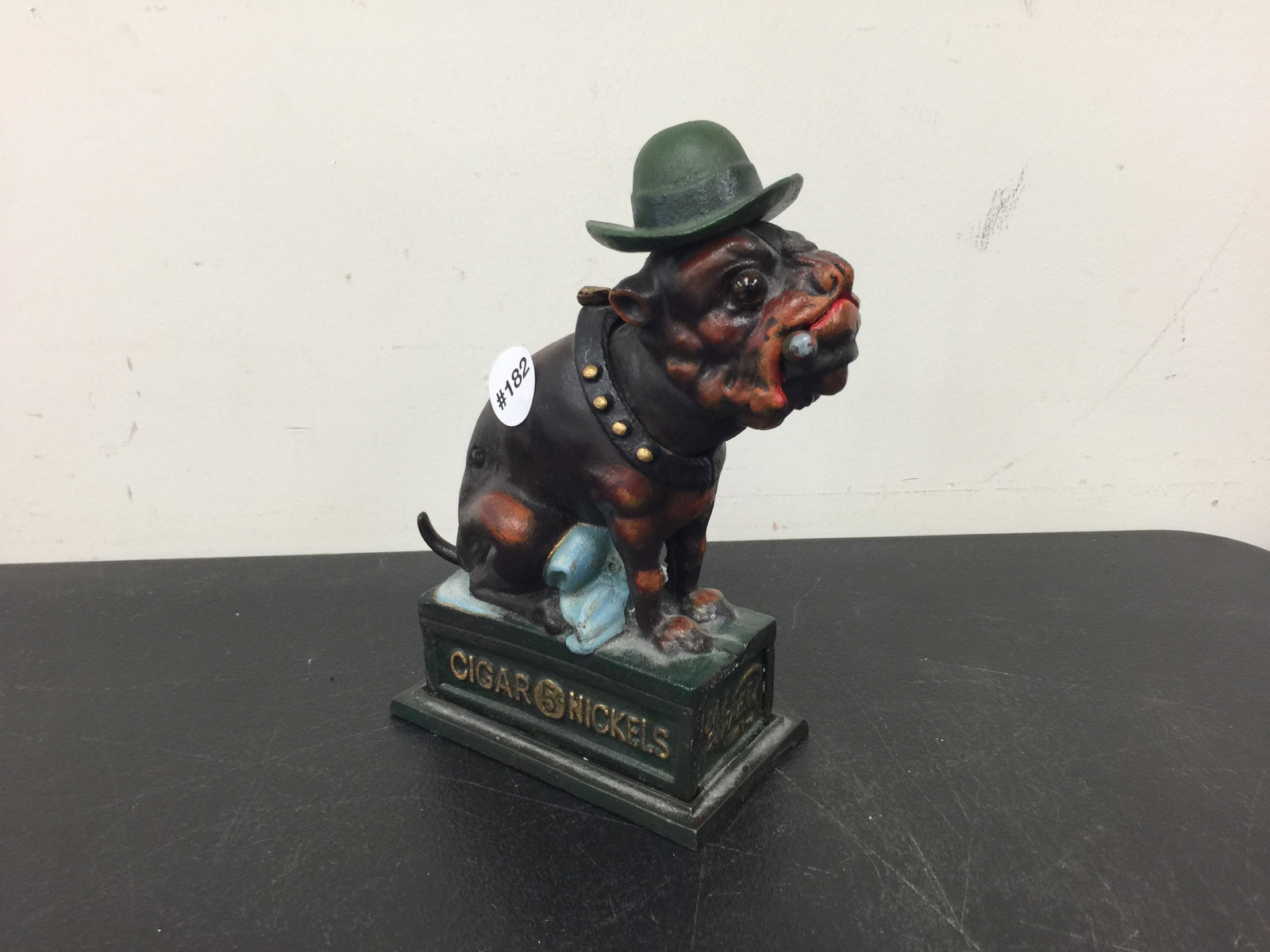 Ole Puffer Mechanical Bank: Book of Knowledge, 8.5" H