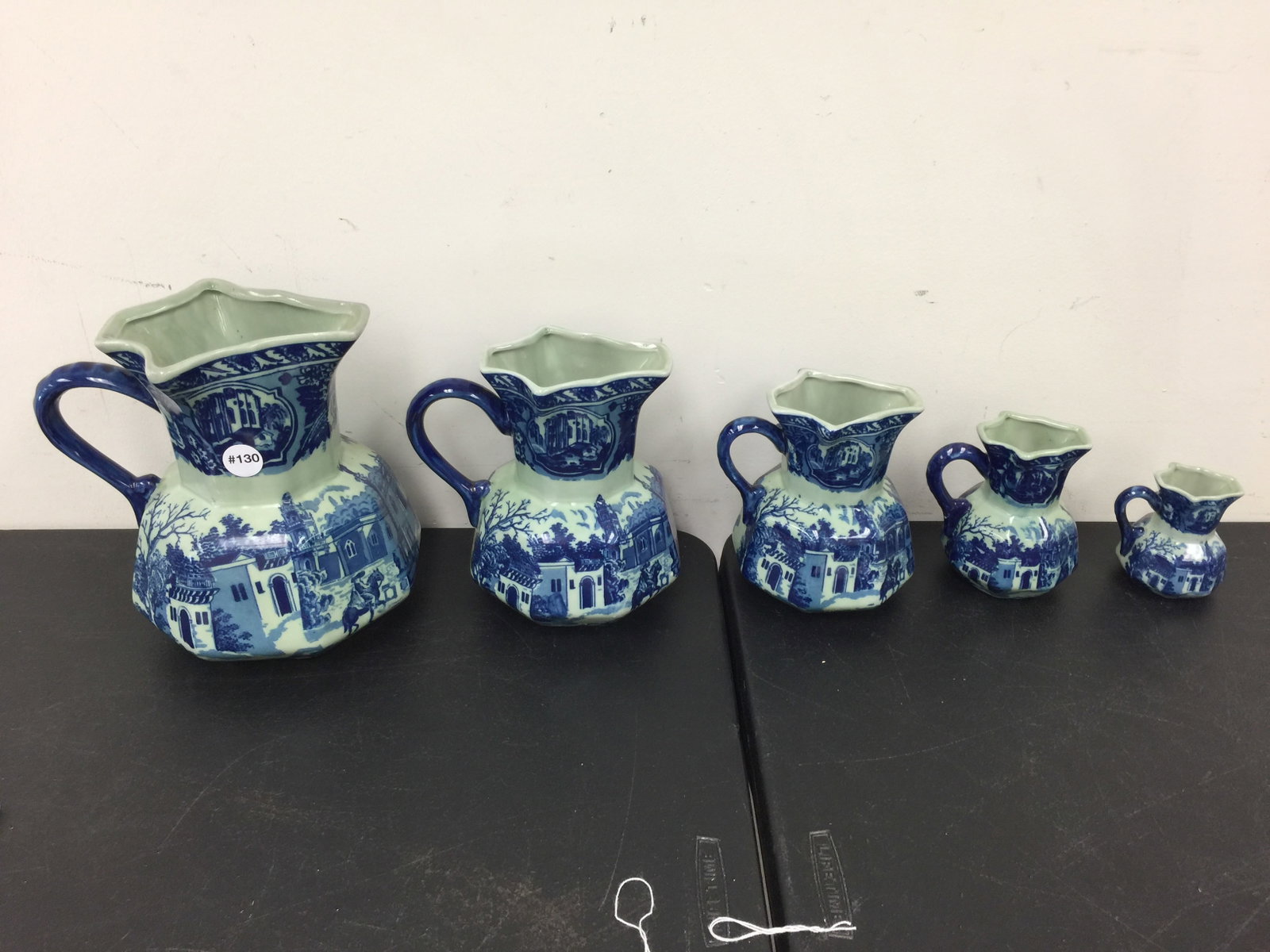 Graduated Set Flow Blue Ironstone Pitchers (1 of 4)