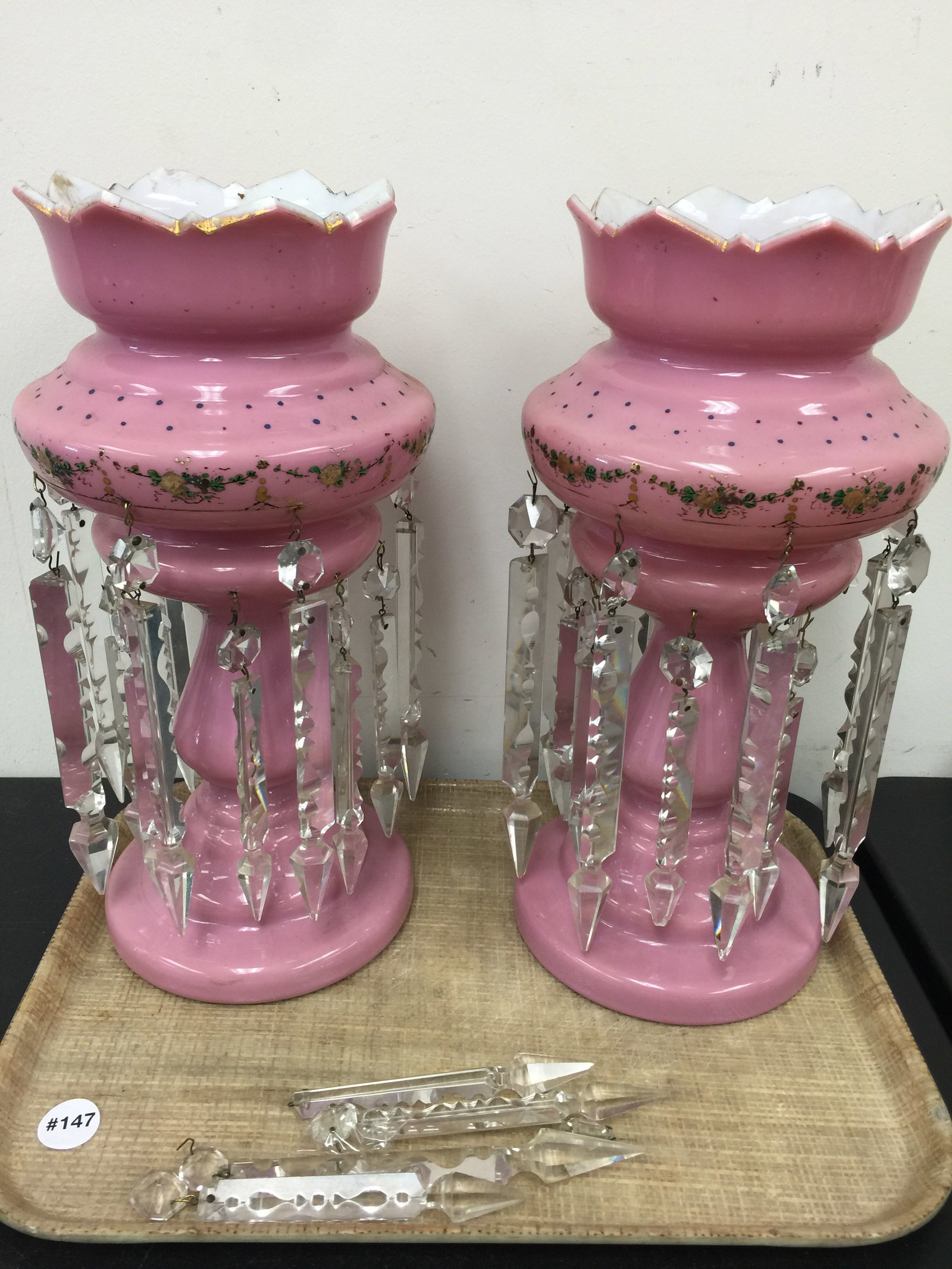 Pair of Opaline Glass Mantle Lusters (1 of 5)