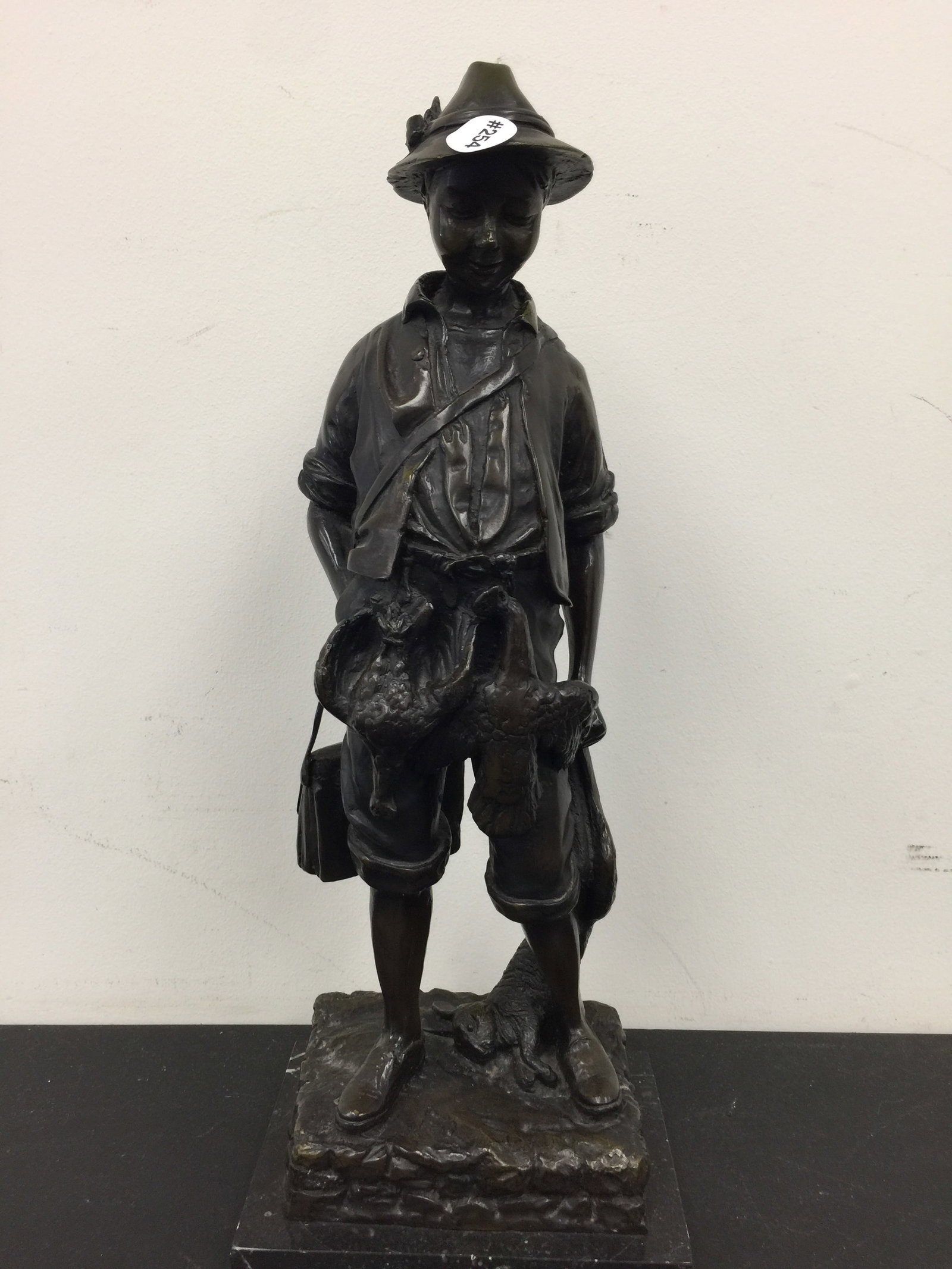 August Moreau Bronze "Boy Hunter": 20" H