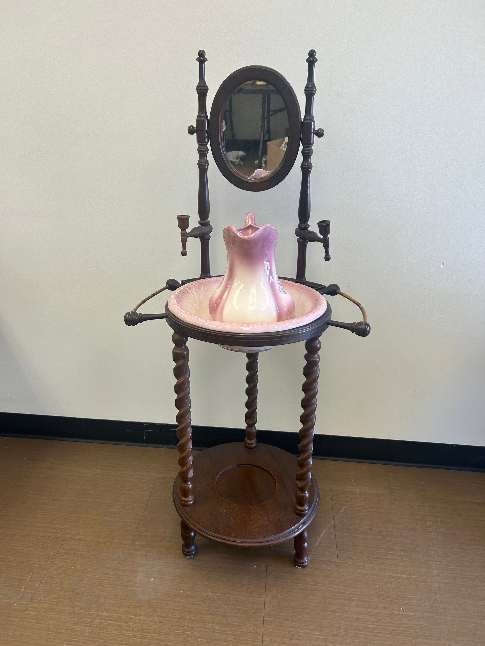 Pitcher & Bowl Stand: 22" x 20" x 53", includes pitcher & bowl