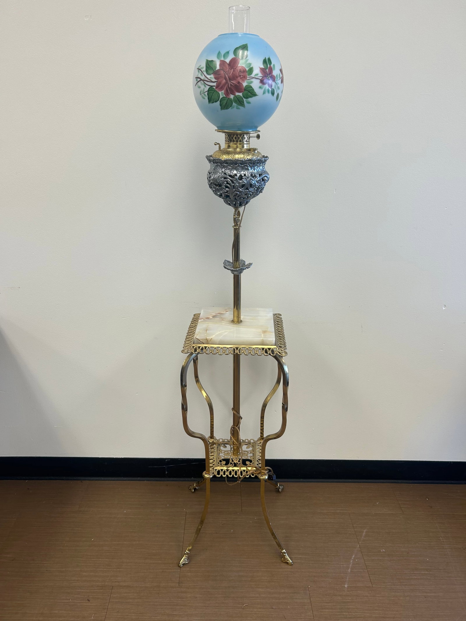 Antique Piano Lamp: 64" tall, sits on 12" wide base