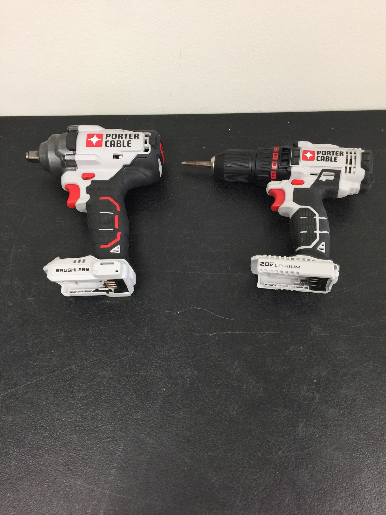 2 Porter Cable Drills: larger is 8" long, both are 1/2"