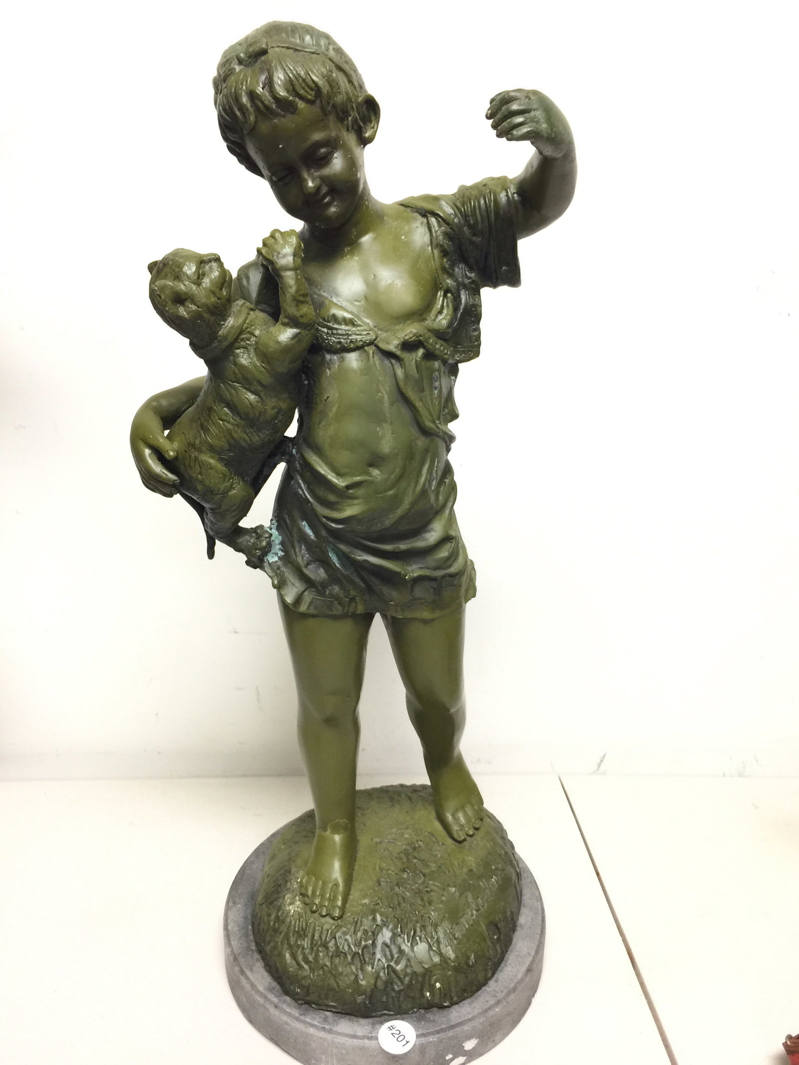 Bronze Sculpture Italian: "Fille au Chat" girl with cat, by Aristide De Ranieri, 27"H.