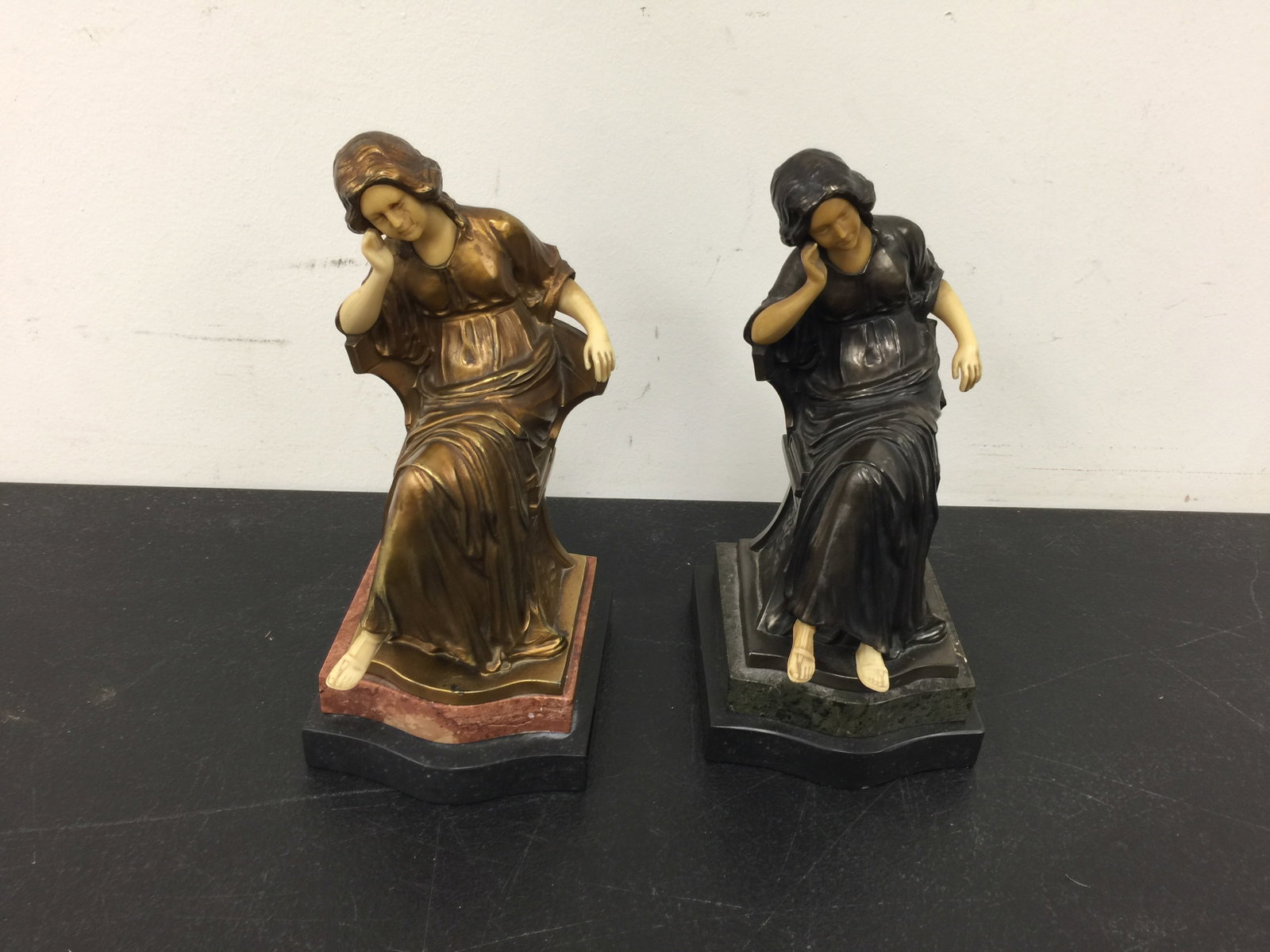 Art Deco Thinking Woman Statue (2): 8.25"H.