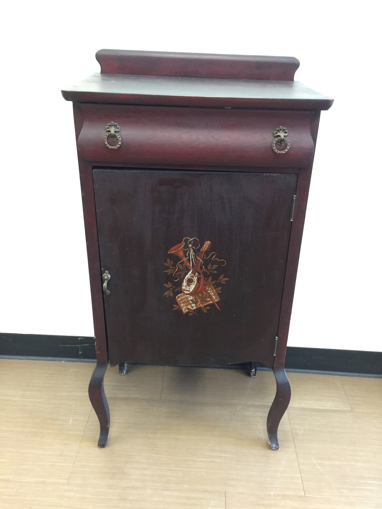 Mahogany Music Cabinet: hand painted, 20"x14"x40".