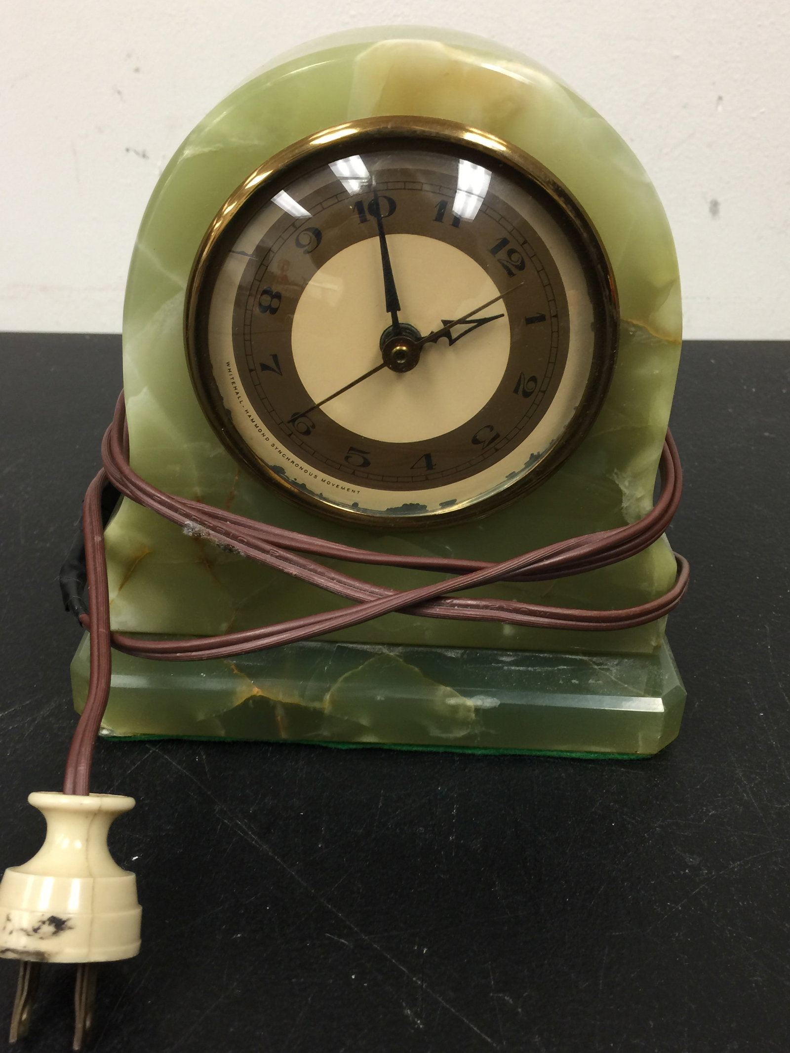 Onyx Clock: whitehall diamond synchronous movement, 7.5"H.