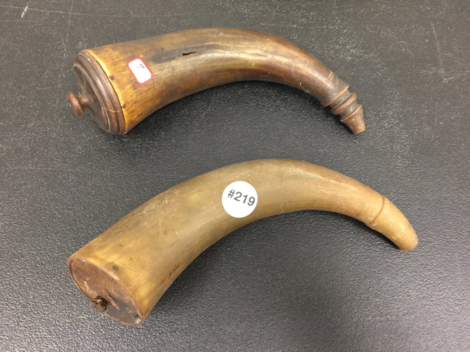 Primitive Powder Horns (2): largest, 9.5"W.