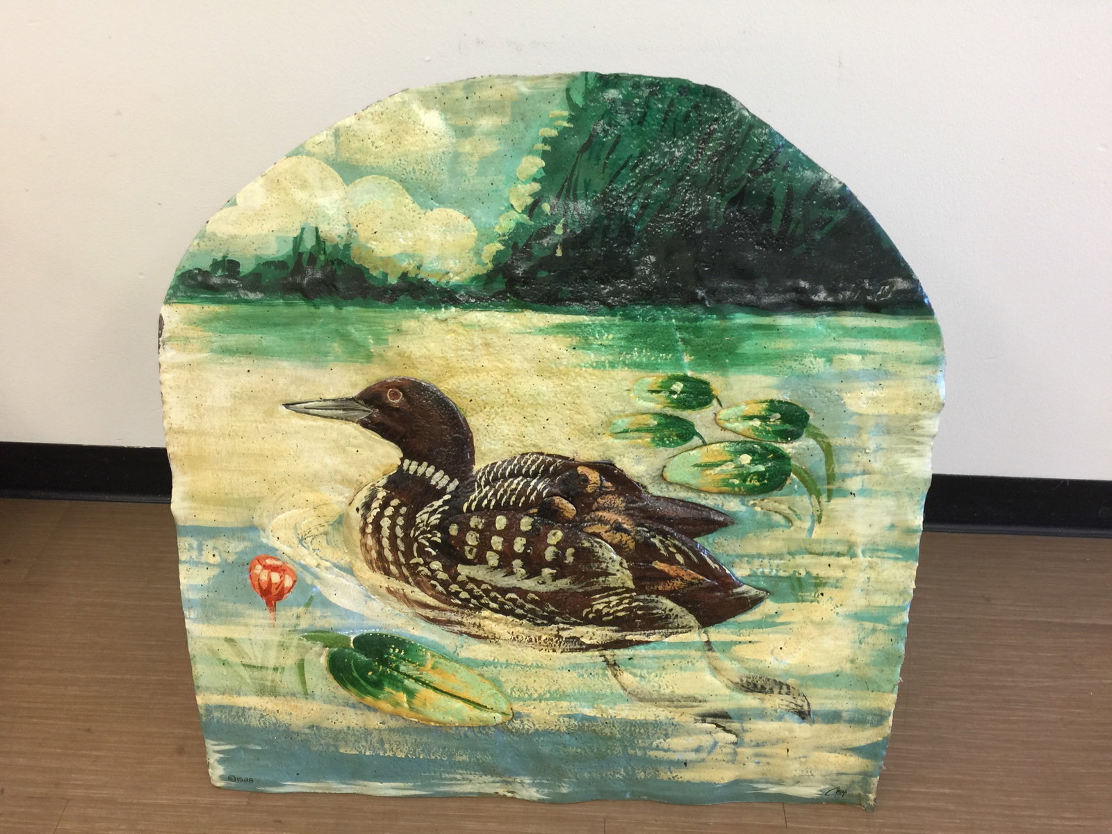 Painting on Metal of Loon: SLR, "Chap", dated 1988, 32"x31".