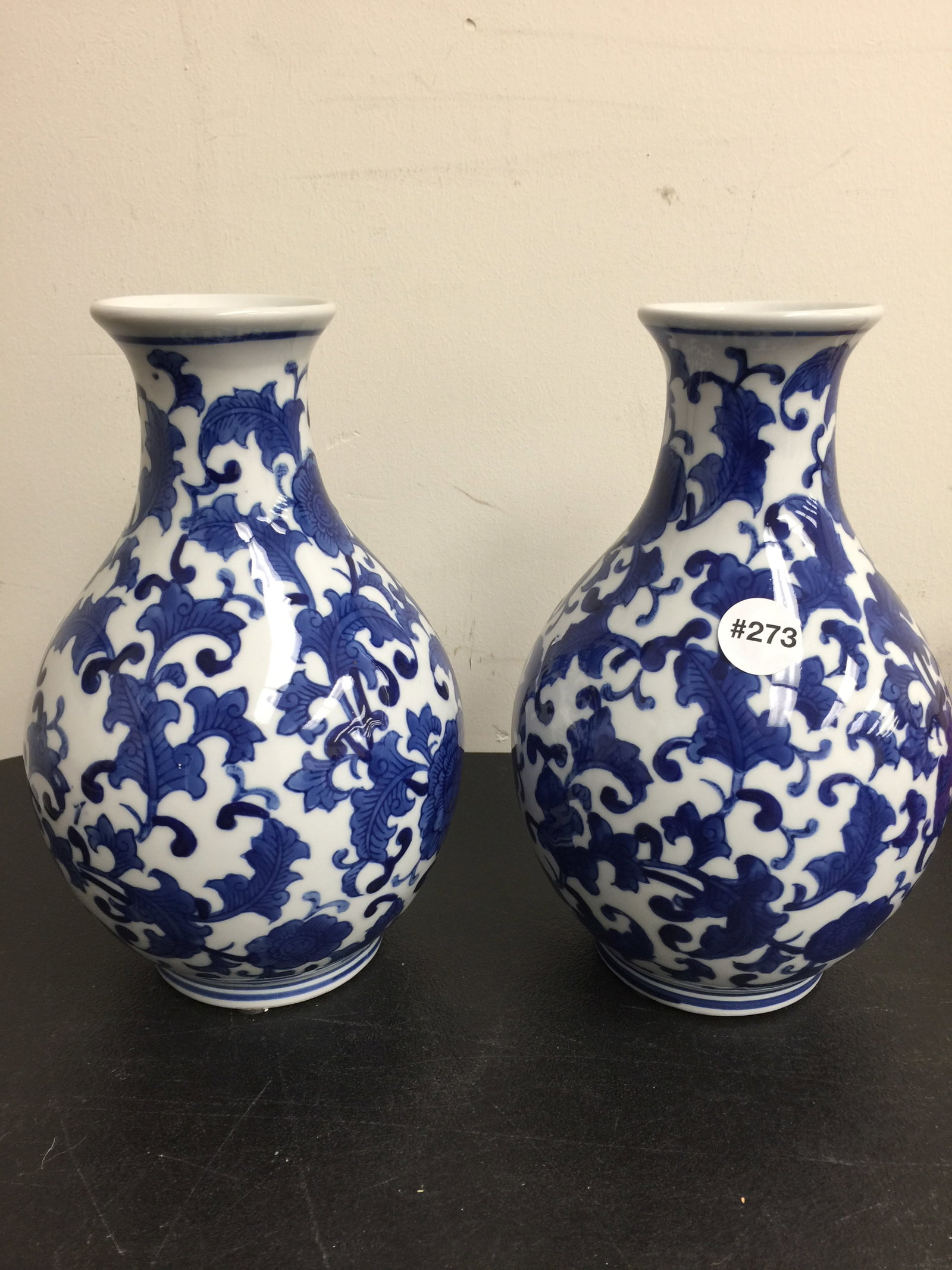 Chinoiserie Style Blue on White Vase: 10"H.