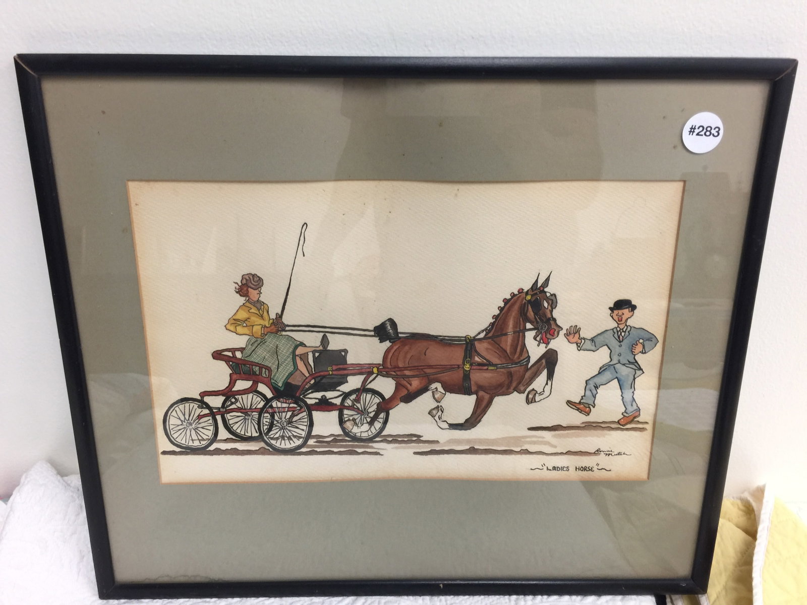 Whimsical Watercolor: "Ladies Horse" by Ronnie Mutch? Frame 19" x 16".
