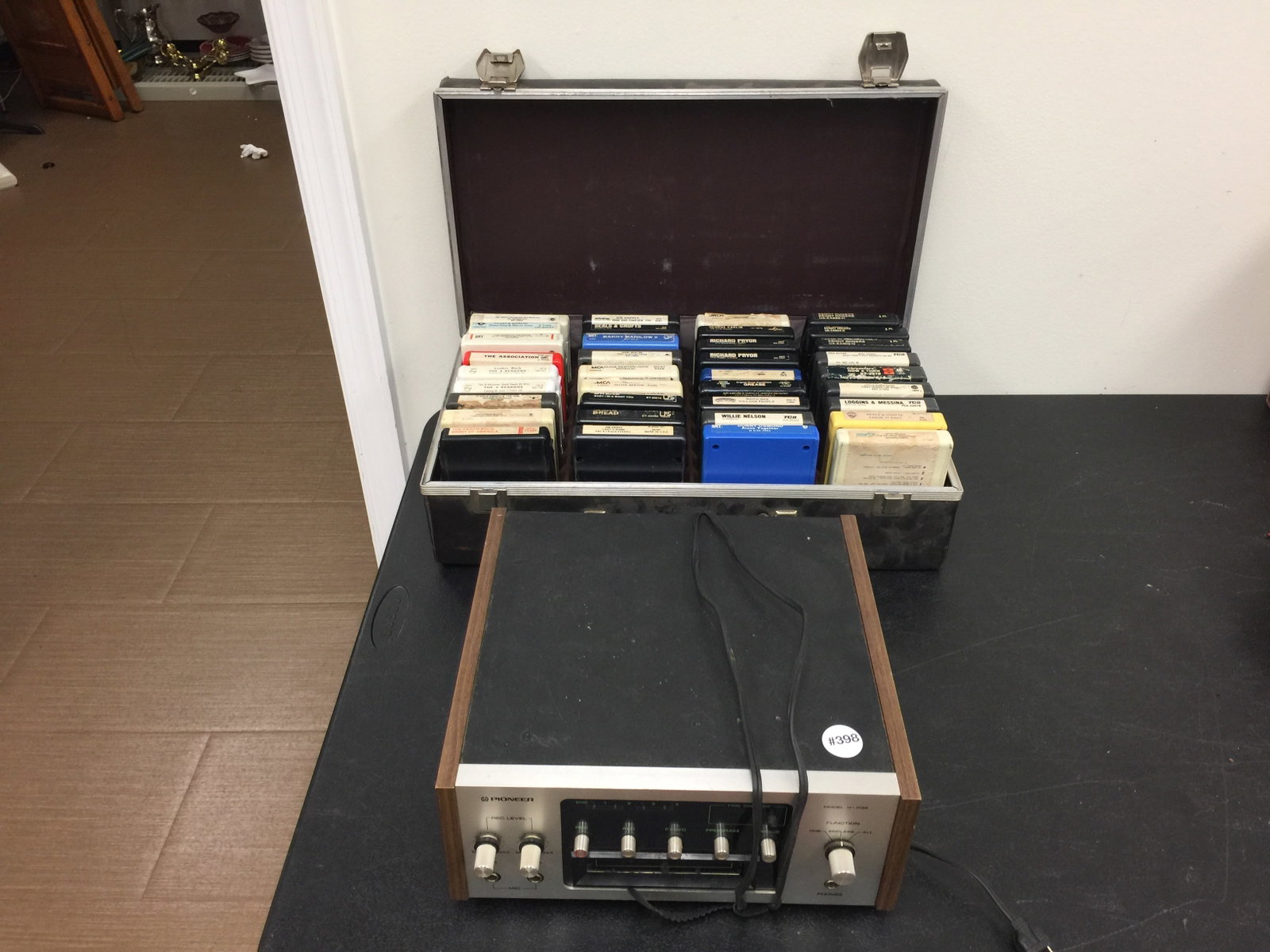 Pioneer 8 Track Player & 8 Track Tapes: Model H-R99, case full of 8 tracks.