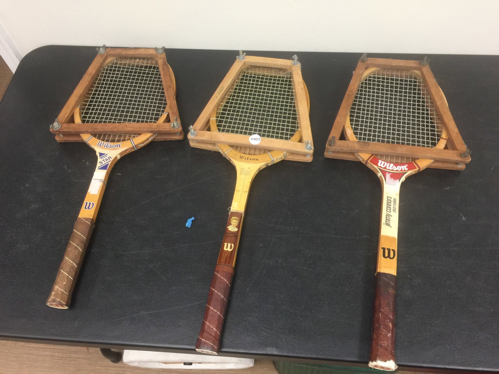 3 Vintage Wooden Tennis Rackets: All Wilson. 28".