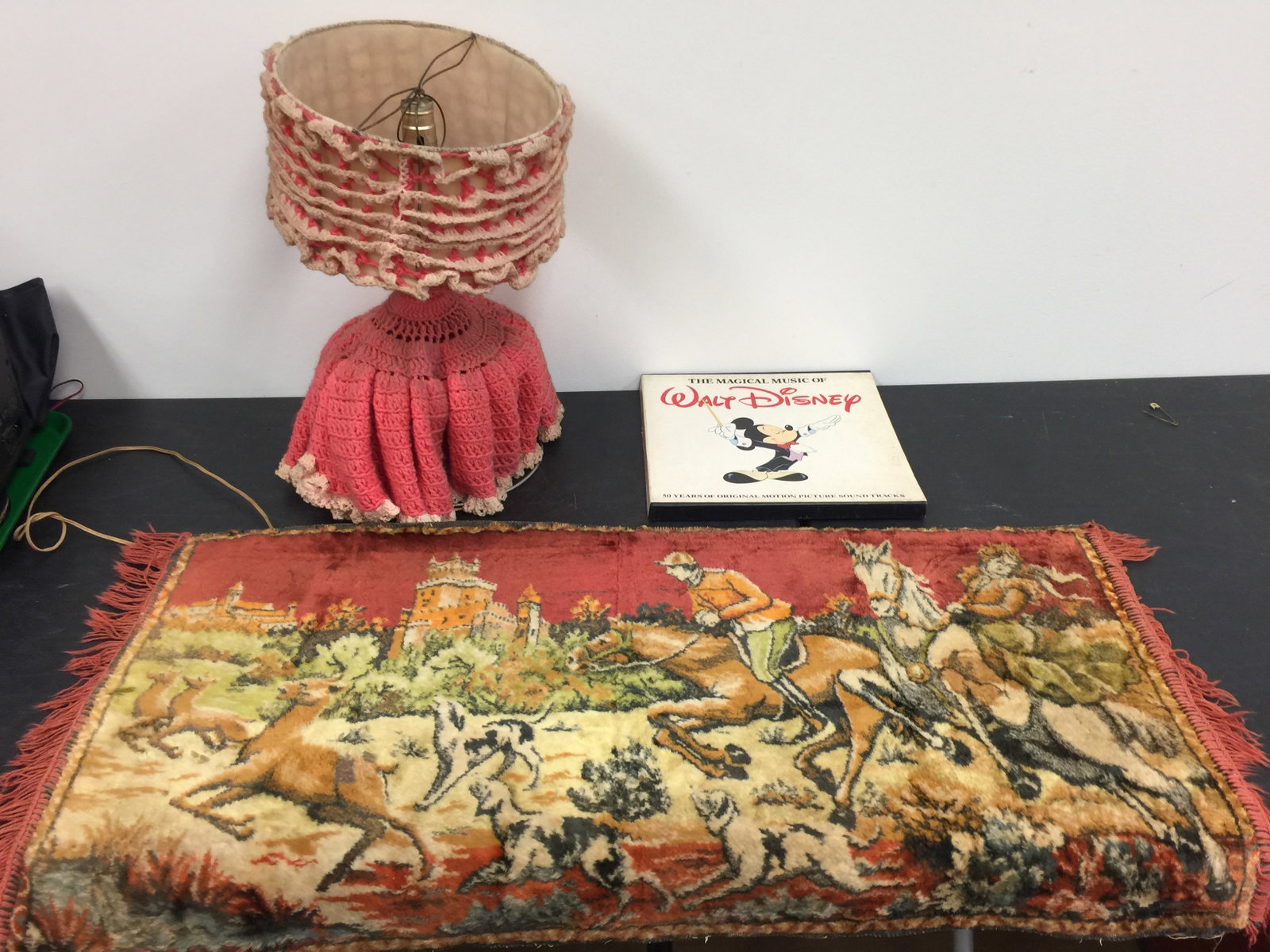Mixed Lot: Includes a tapestry, lamp and Disney soundtrack.