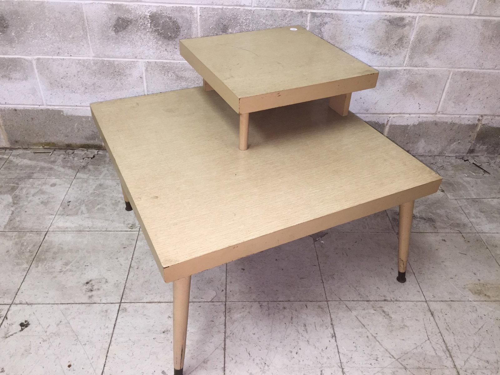 Mid Century Corner Stand: 42" x 42" x 23".