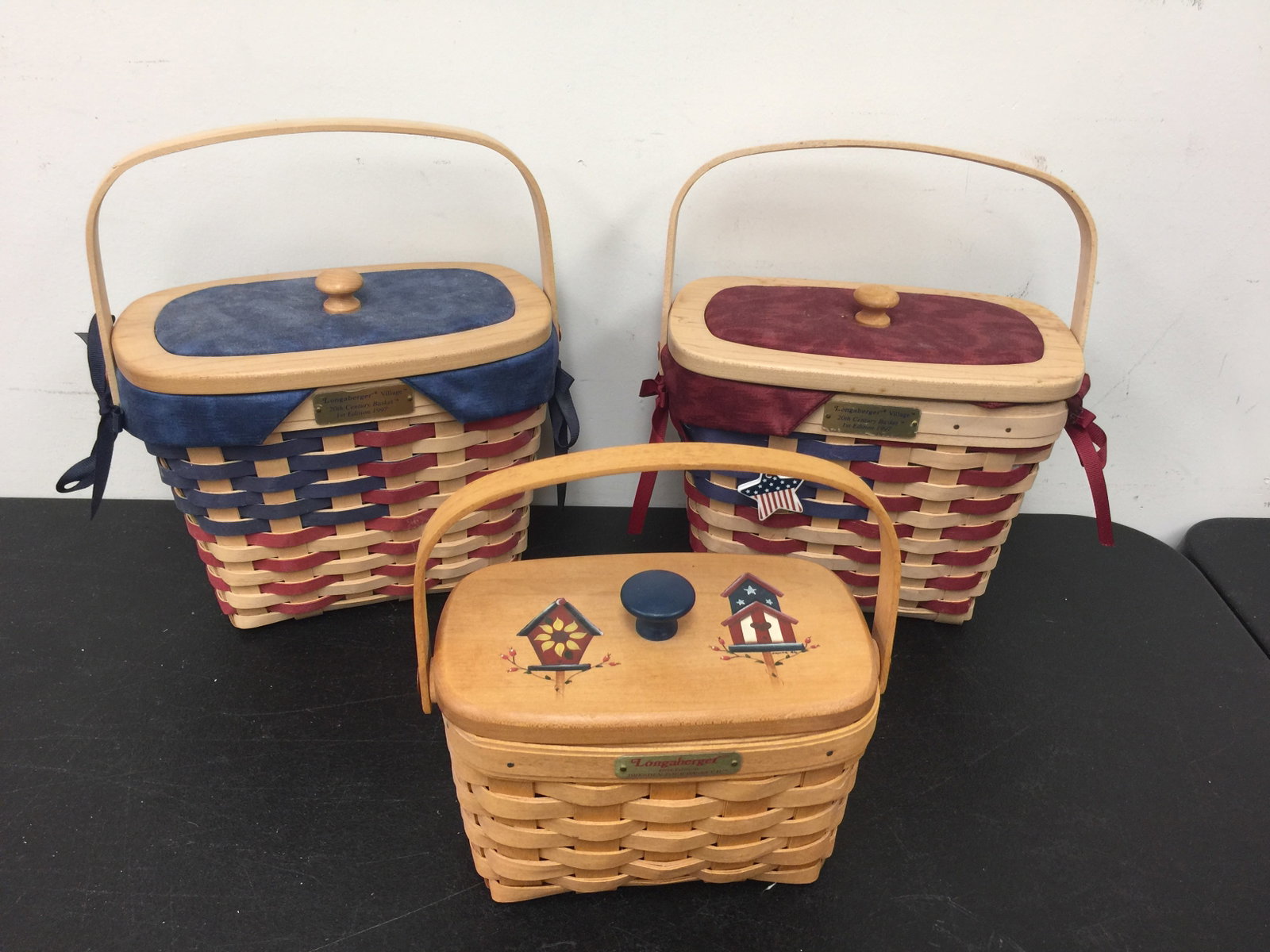 3 Longaberger Baskets: Largest 9" W