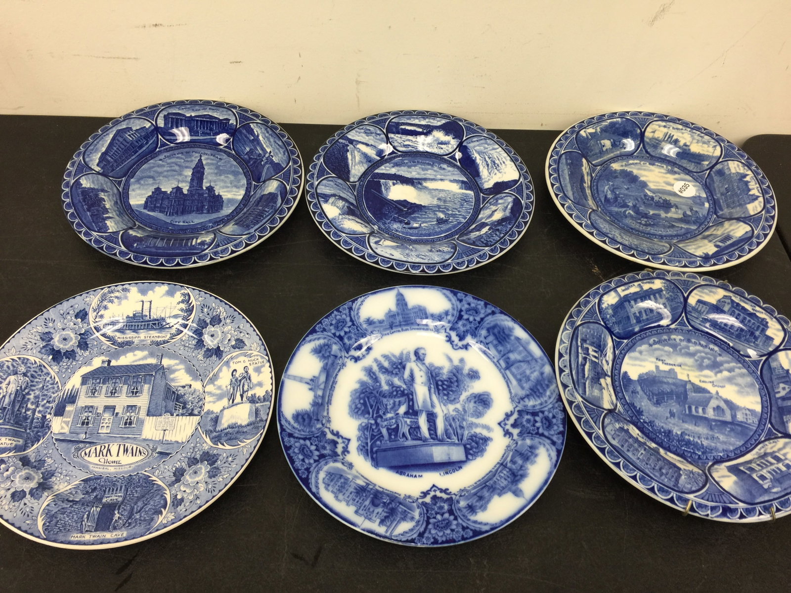 6 Flow Blue Bowls: 10" round