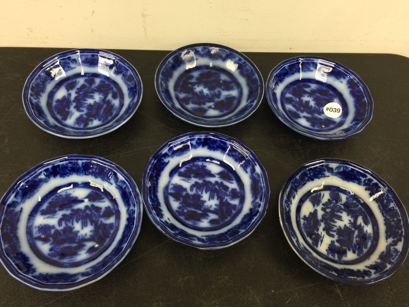 6 Flow Blue Bowls: 1.5" x 6".