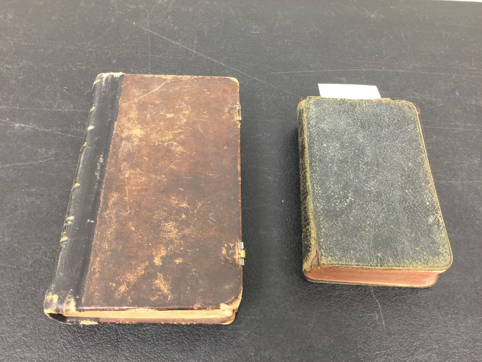 2 Antique German Bibles: Leatherbound dated 1871, other dated 1901. Largest 7" H.