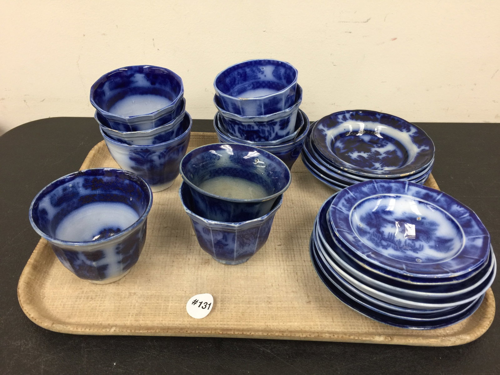 Flow Blue Cups & Saucers: Manilla pattern.
