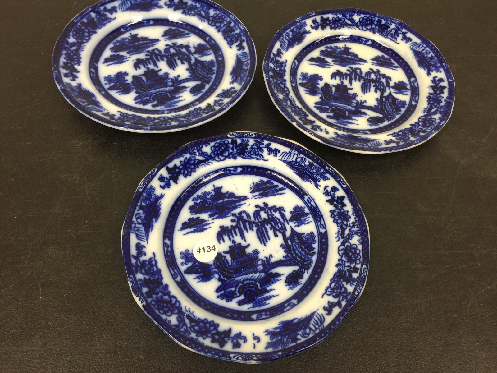 3 Flow Blue Manilla Plates: 9.75"
