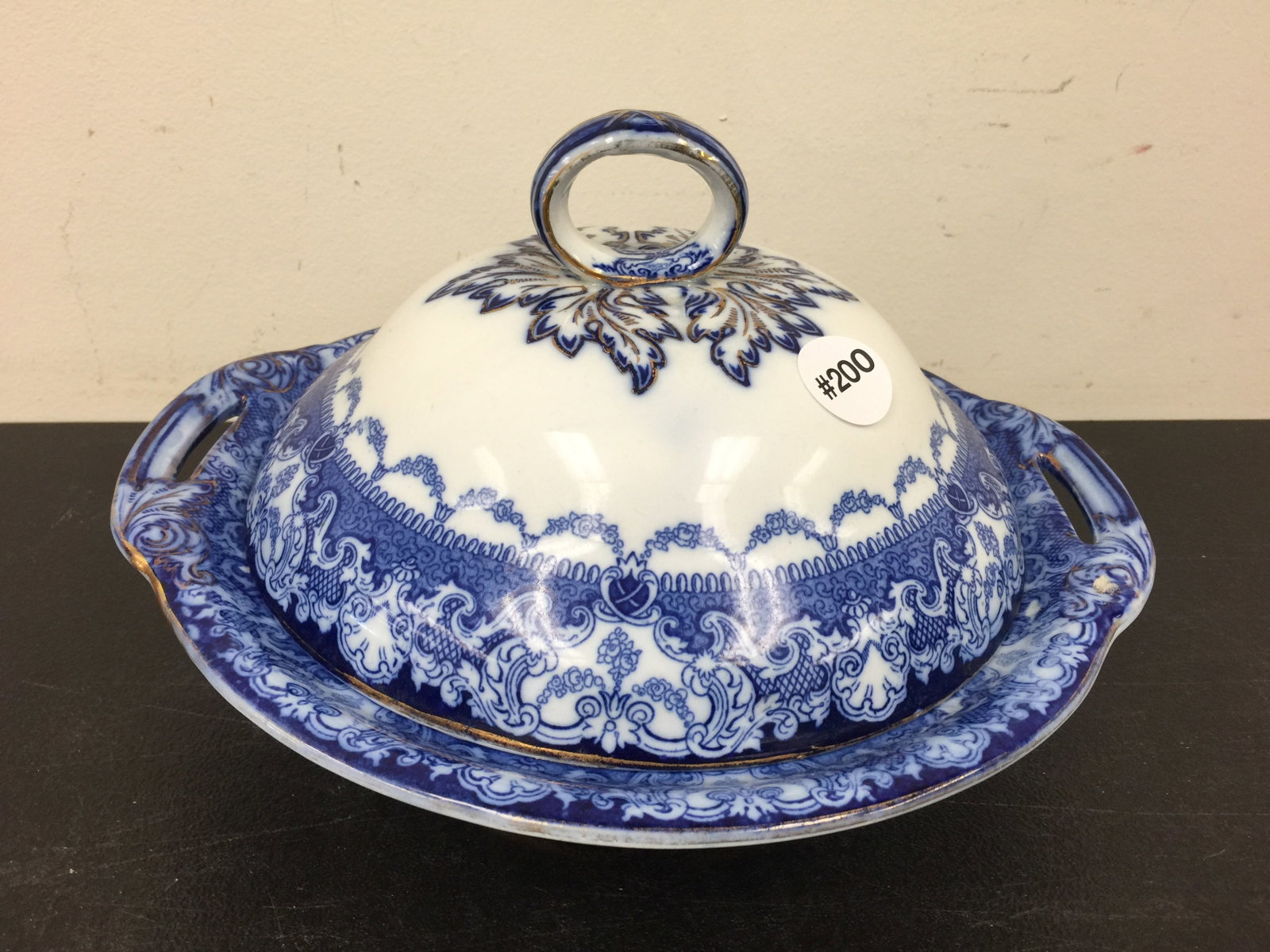 Flow Blue Watteau Tureen: 11" W