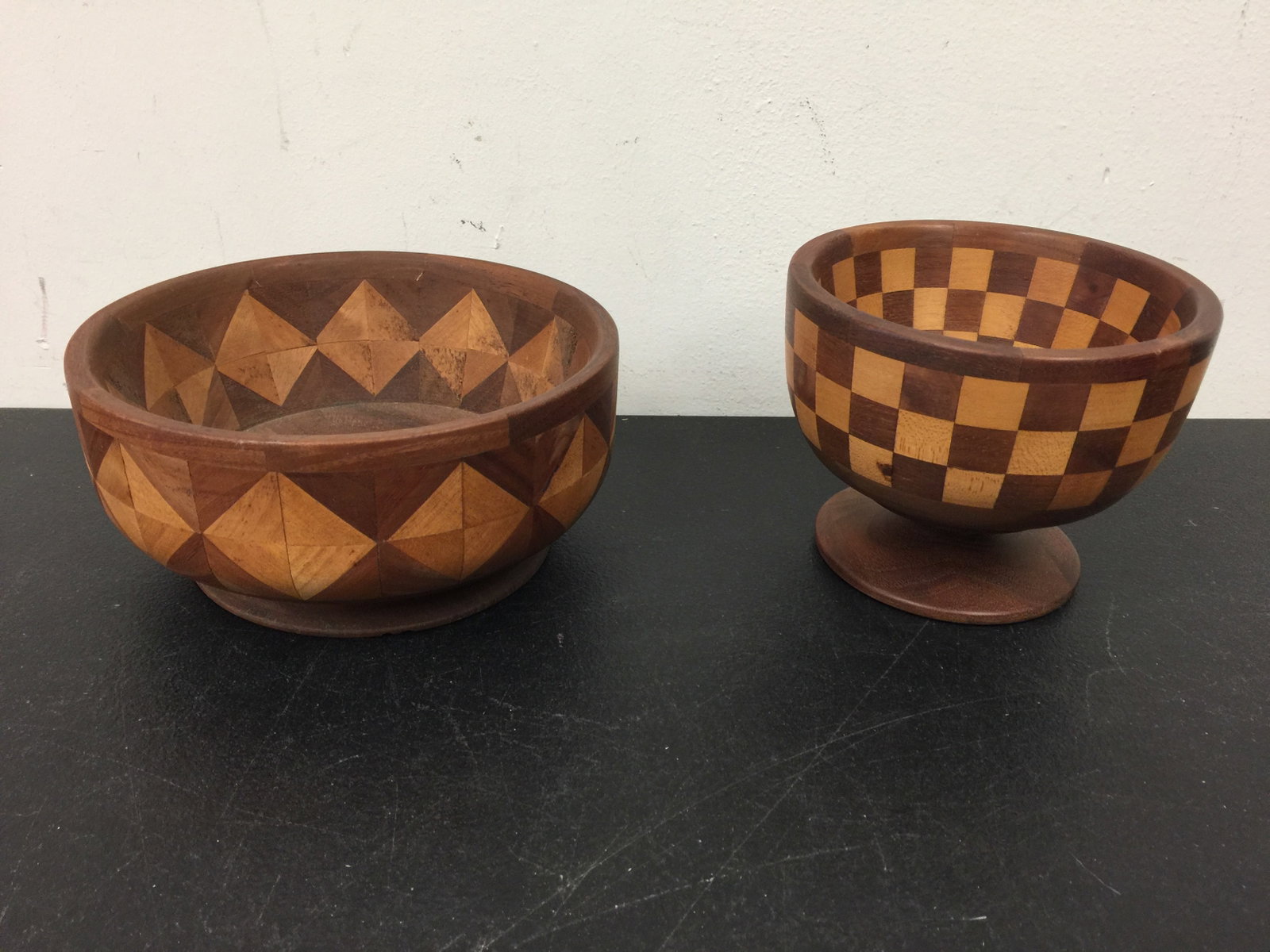 Marquetery Turned Inlay Bowls (2): largest, 7"W.