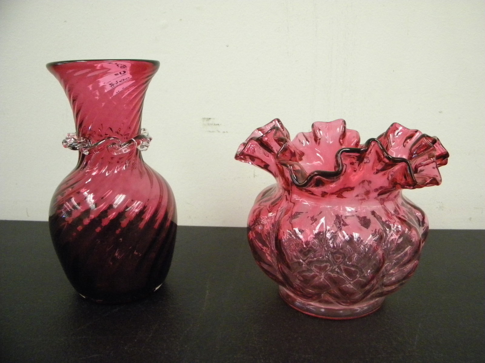 Cranberry Art Glass (2): pilgrim and fenton. Largest, 7"H.