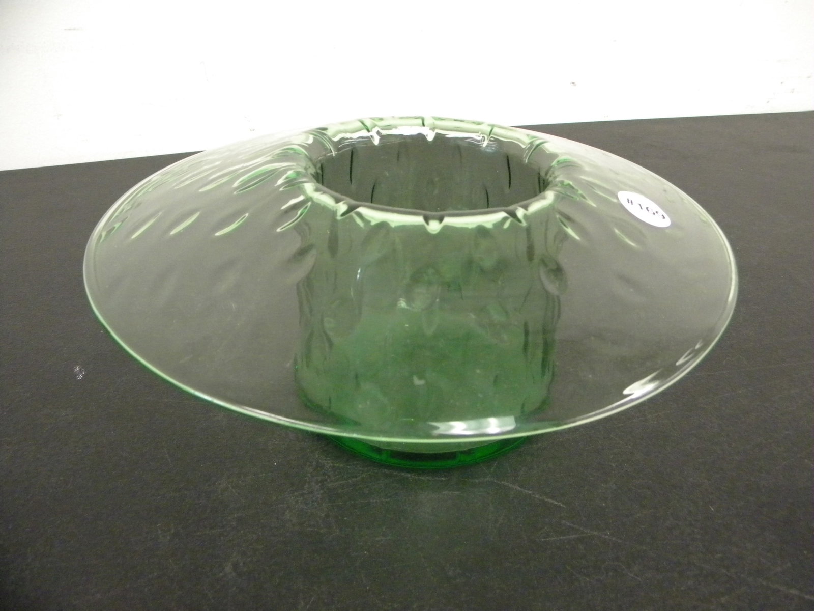Green Large Hat Vase: raindrop pattern, 11"W.