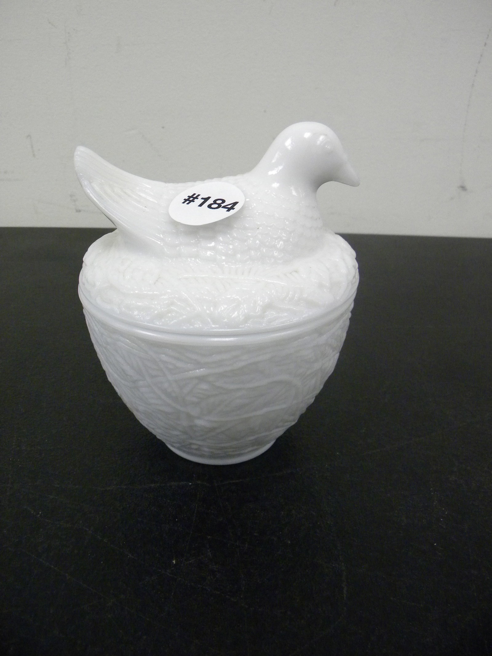 Milk Glass Dove on Nest: 5"H.