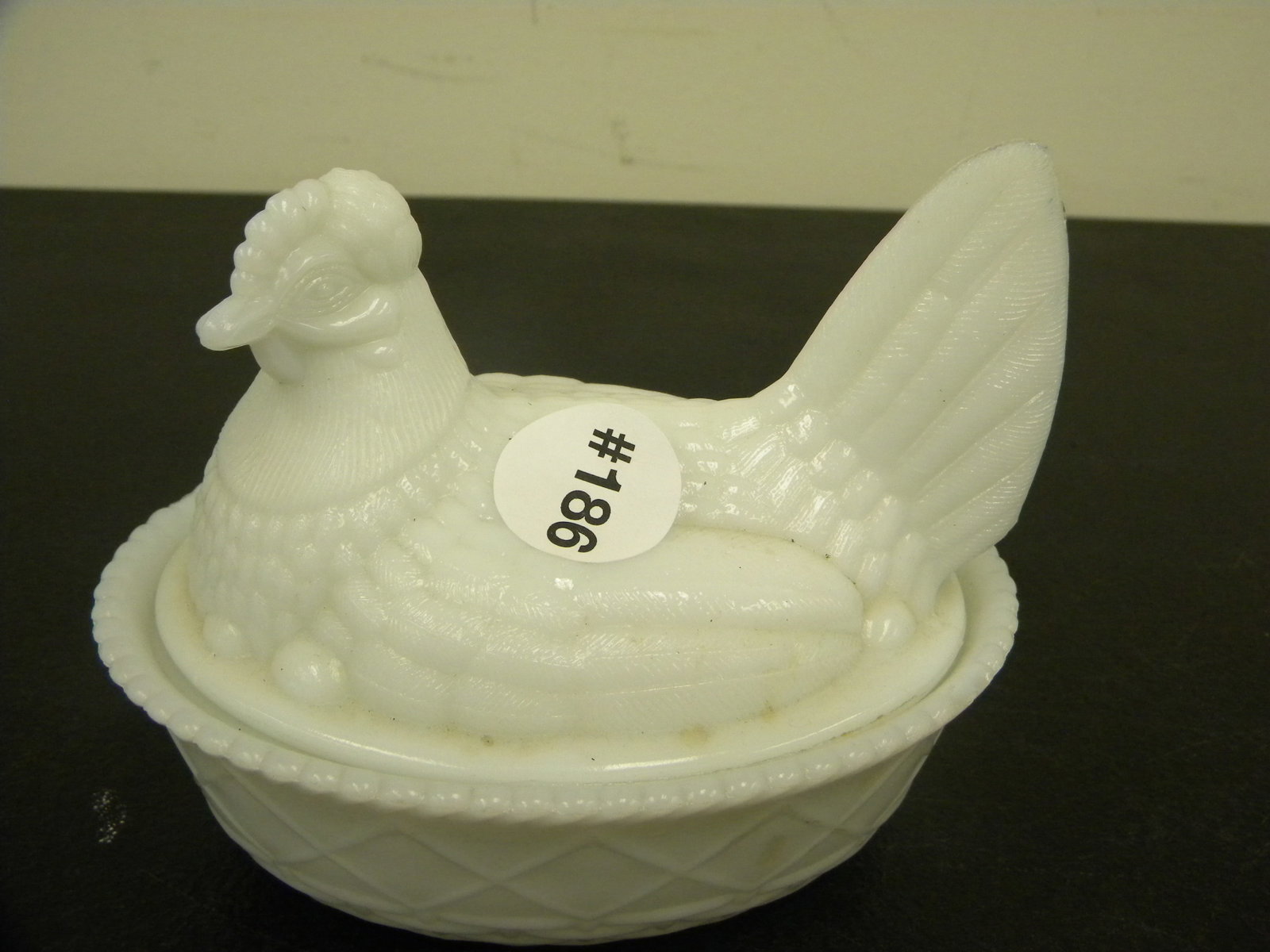Milk Glass Hen on Nest: 5".