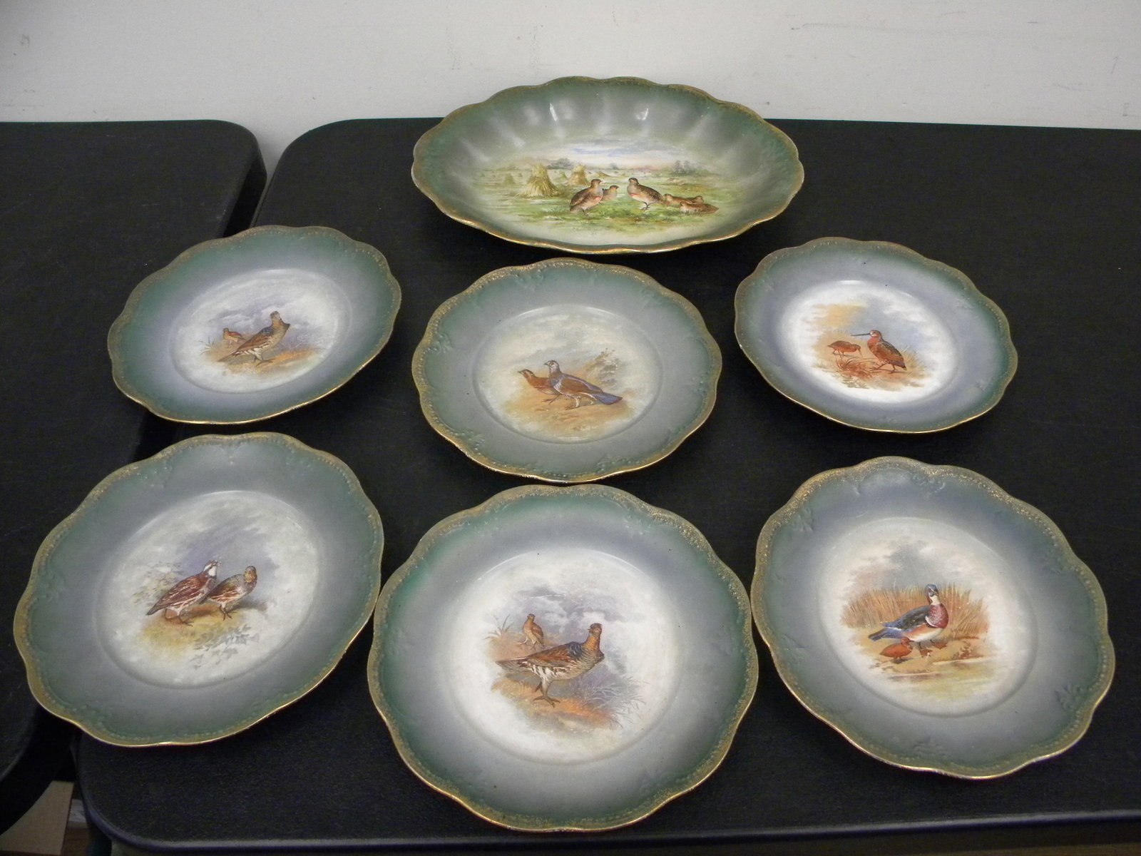 Limoges Game Platter Set: hand painted, marked and platter, 14.5"W.