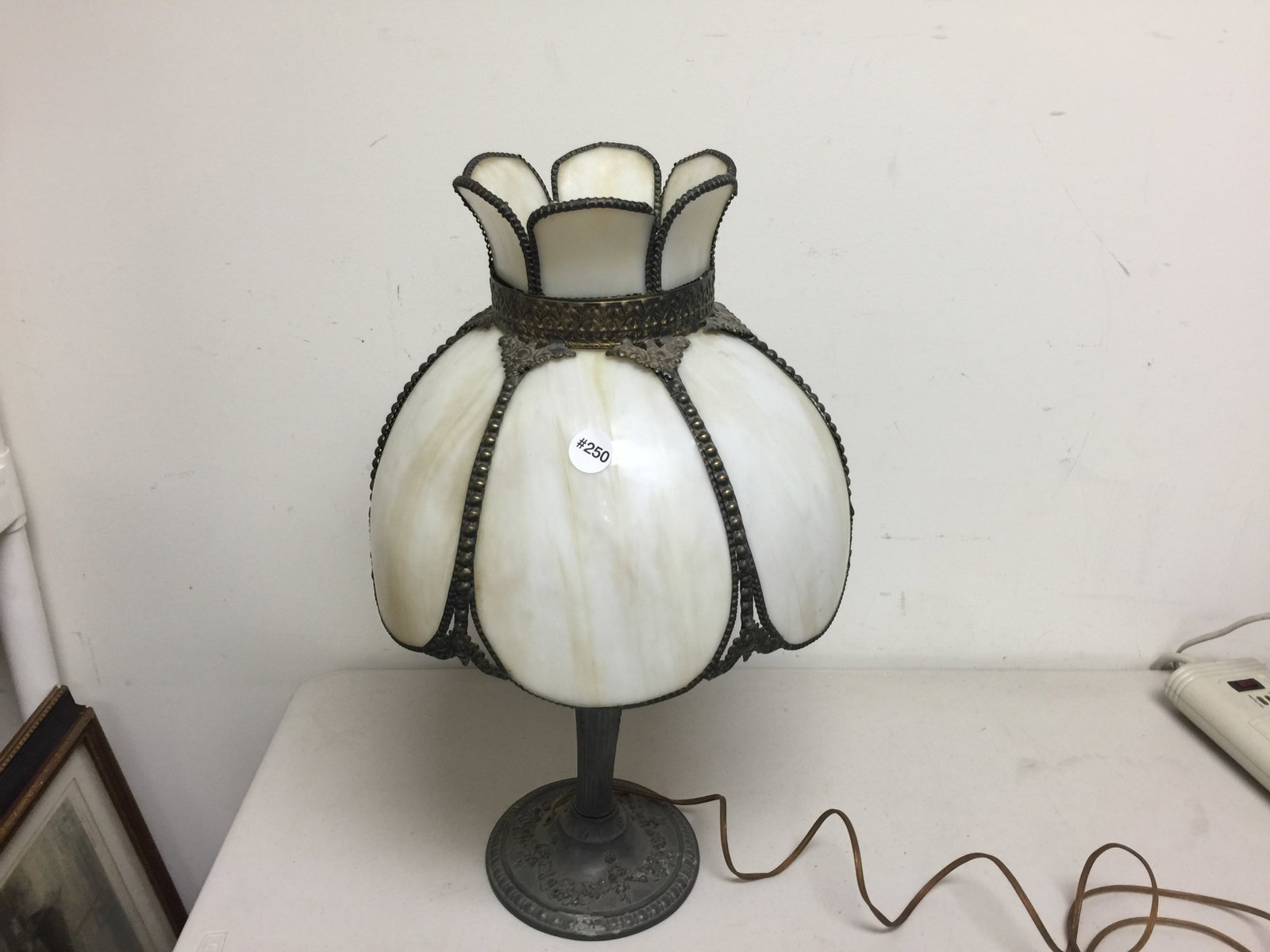 Slag Glass Lamp: 22" H